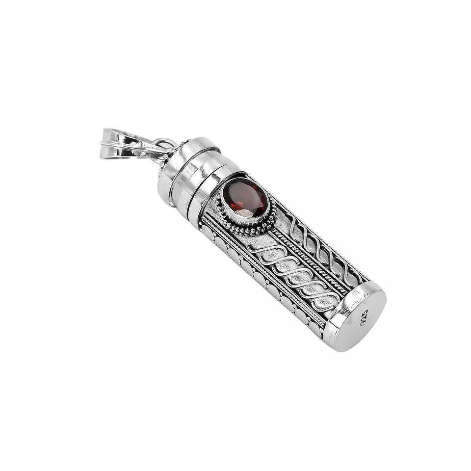 Red Garnet Prayer Box - Perfume - Keepsake - Ashes Pendant - 925 Sterling Silver