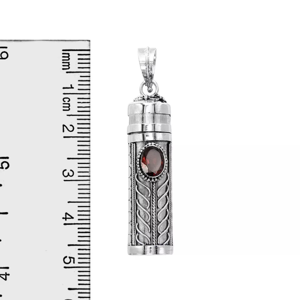 Red Garnet Prayer Box - Perfume - Keepsake - Ashes Pendant - 925 Sterling Silver