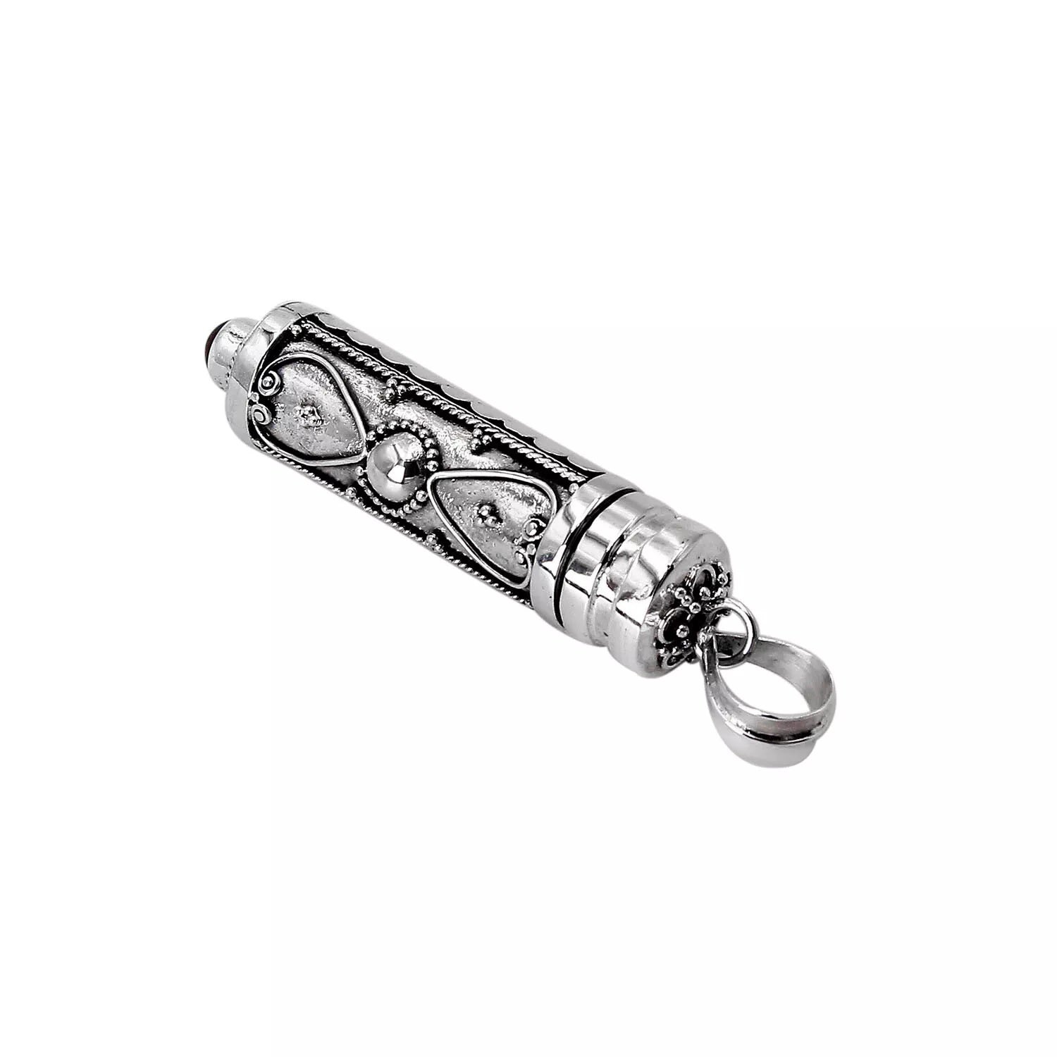 Red Garnet Prayer Box - Perfume - Keepsake - Ashes Pendant - 925 Sterling Silver