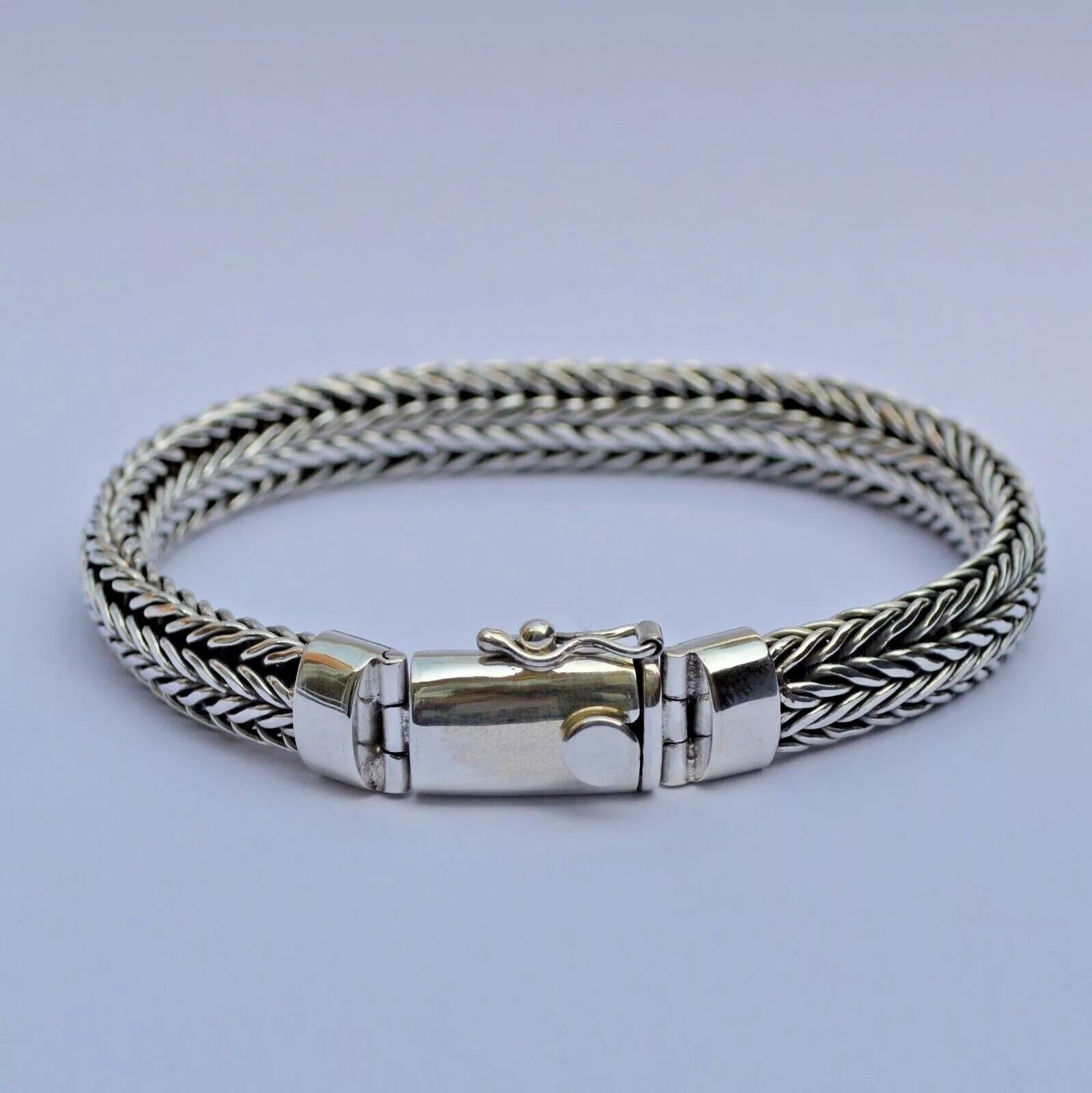 Heavy MENS Chain Bracelet Handmade 10 mm SNAKE CHAIN Solid 925 Sterling Silver