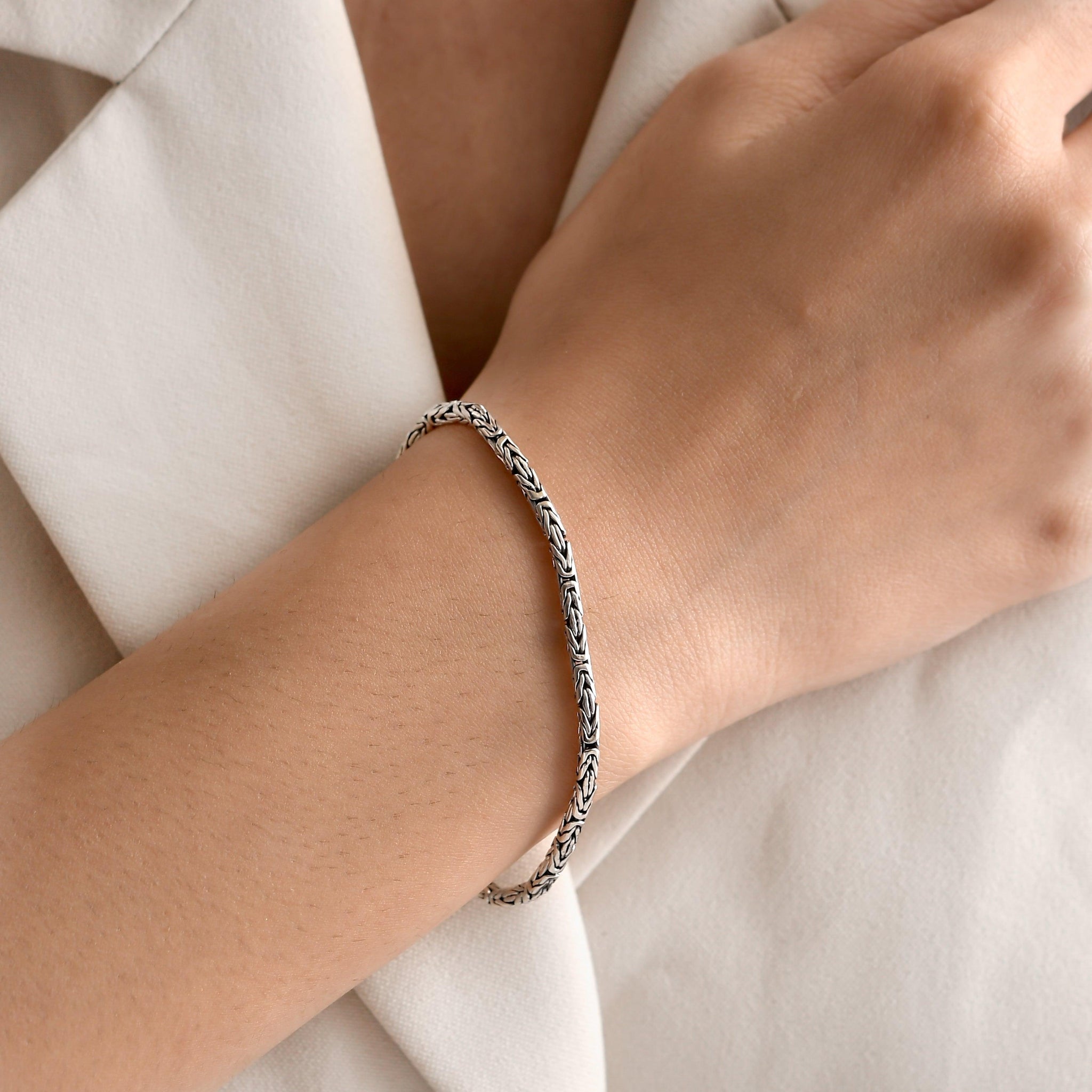 Handmade 2.5mm Solid 925 Sterling Silver BRACELET, Balinese BYZANTINE Borobudur Link Oxidized 7, 7.5 , 8 & 8.5 Inches - Inspiring Jewellery