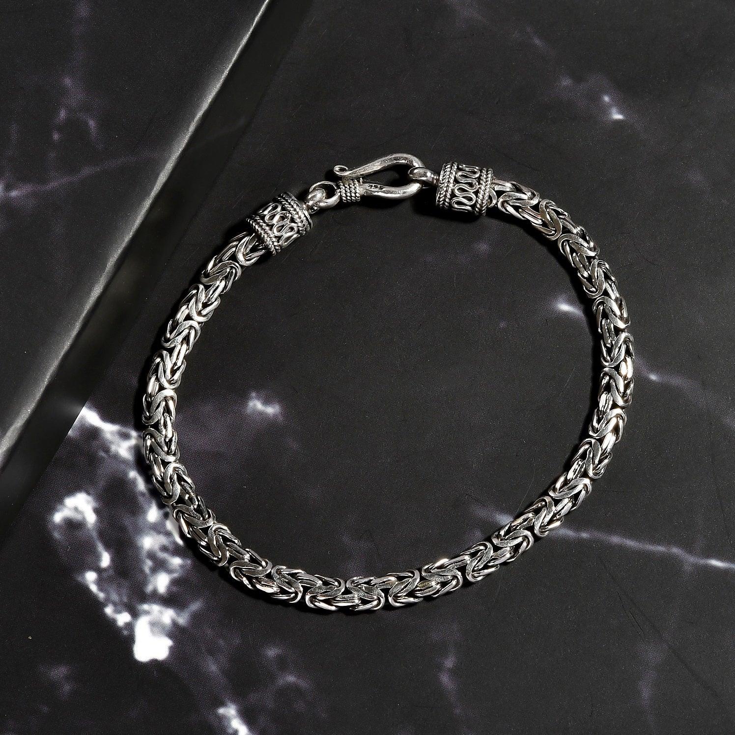 Bali Handmade 3 mm Solid 925 Sterling Silver Oxidized Byzantine Bracelet 7", 7.5", 8" - Inspiring Jewellery