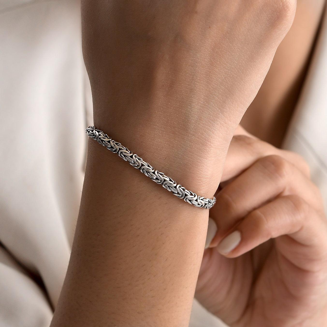 Bali Handmade 3 mm Solid 925 Sterling Silver Oxidized Byzantine Bracelet 7", 7.5", 8" - Inspiring Jewellery