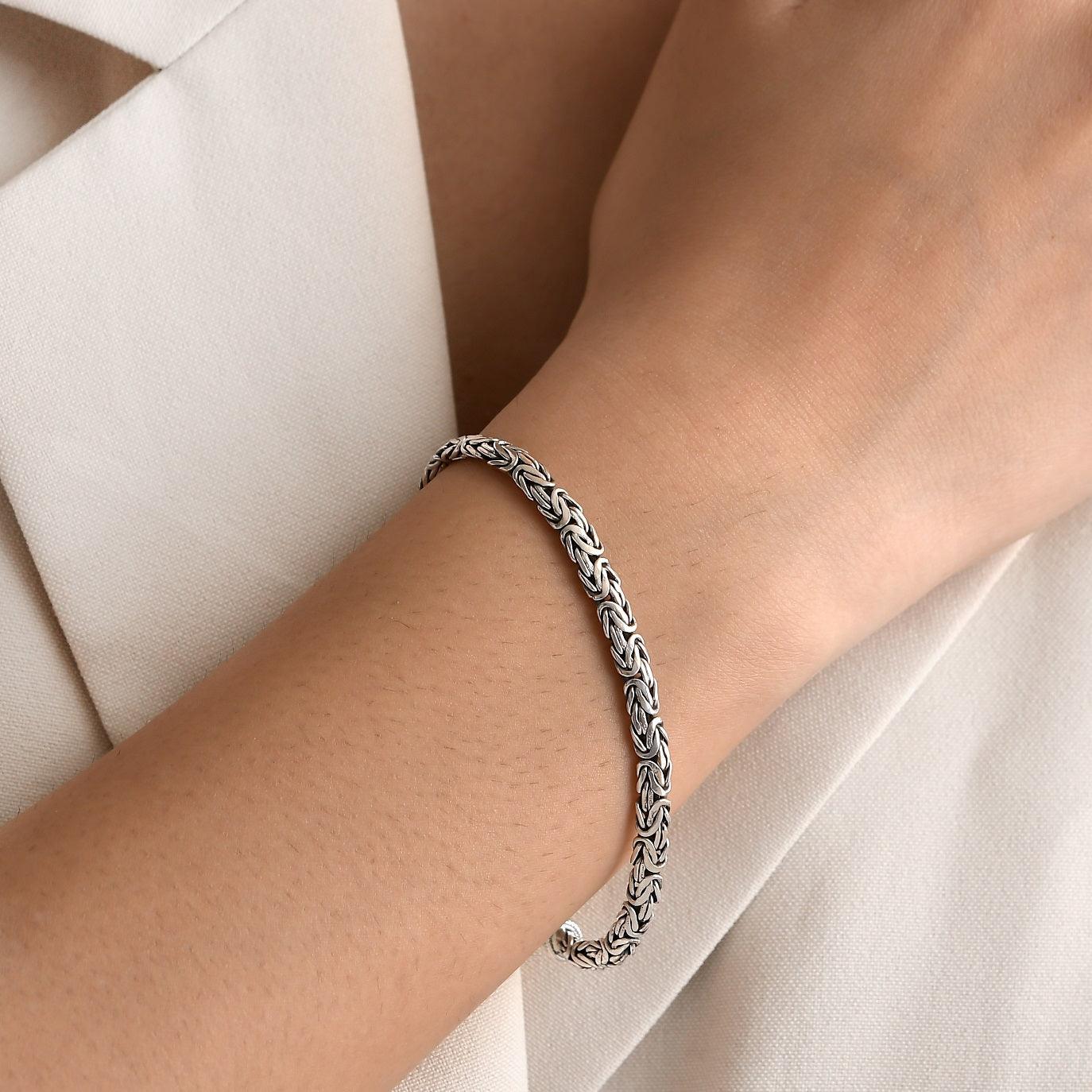 Bali Handmade 3 mm Solid 925 Sterling Silver Oxidized Byzantine Bracelet 7", 7.5", 8" - Inspiring Jewellery