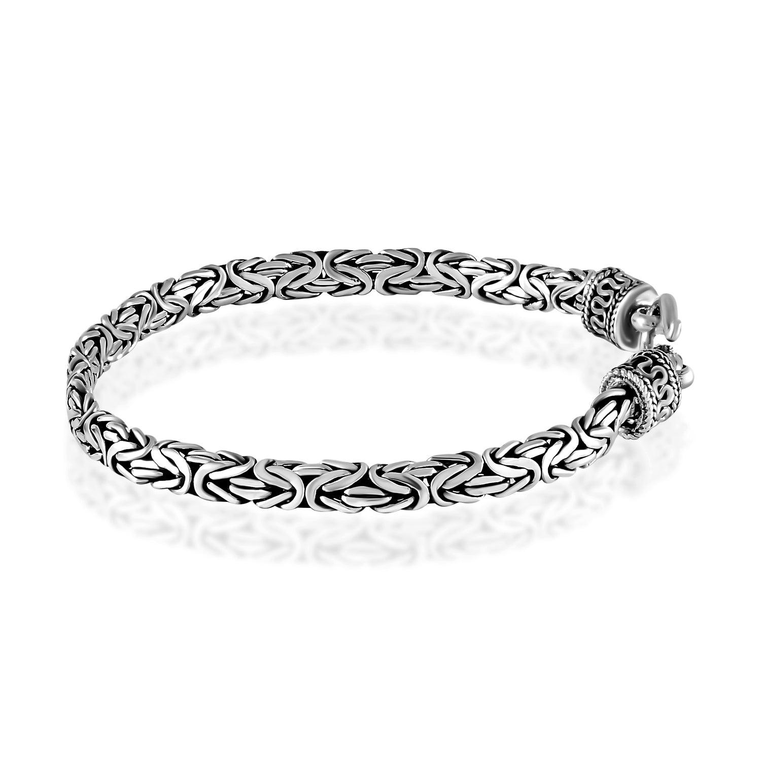 Bali Handmade 3 mm Solid 925 Sterling Silver Oxidized Byzantine Bracelet 7", 7.5", 8" - Inspiring Jewellery