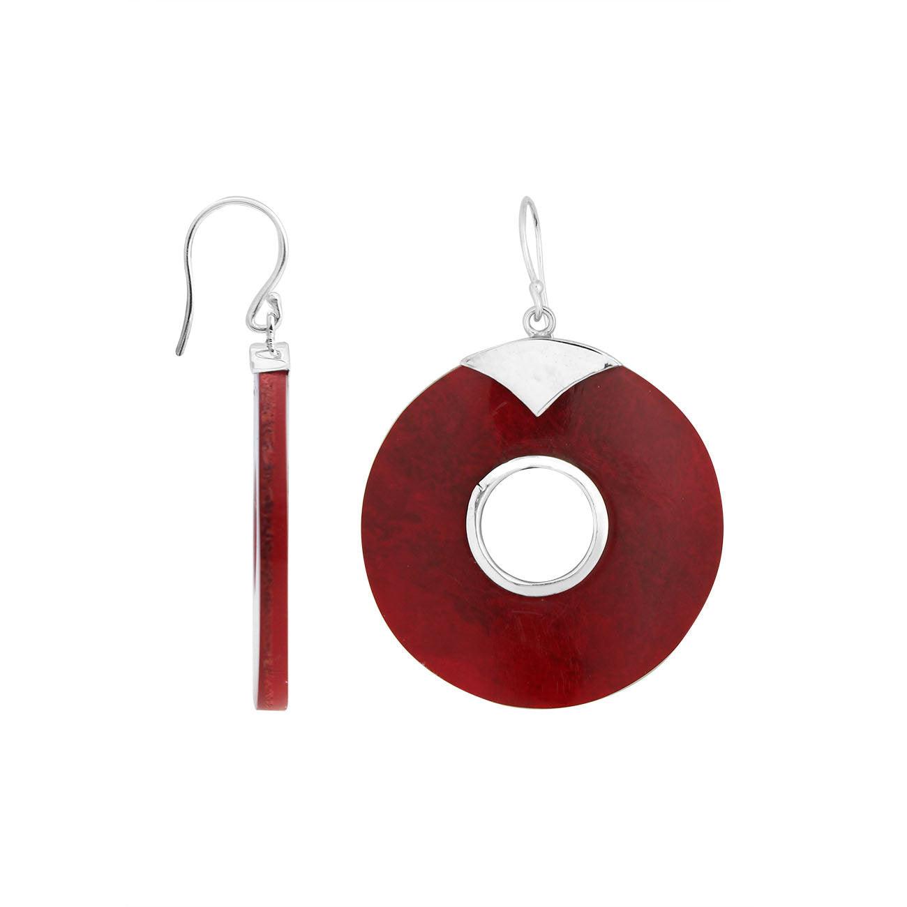 Sterling Silver RED CORAL Round Donut Earrings - Inspiring Jewellery