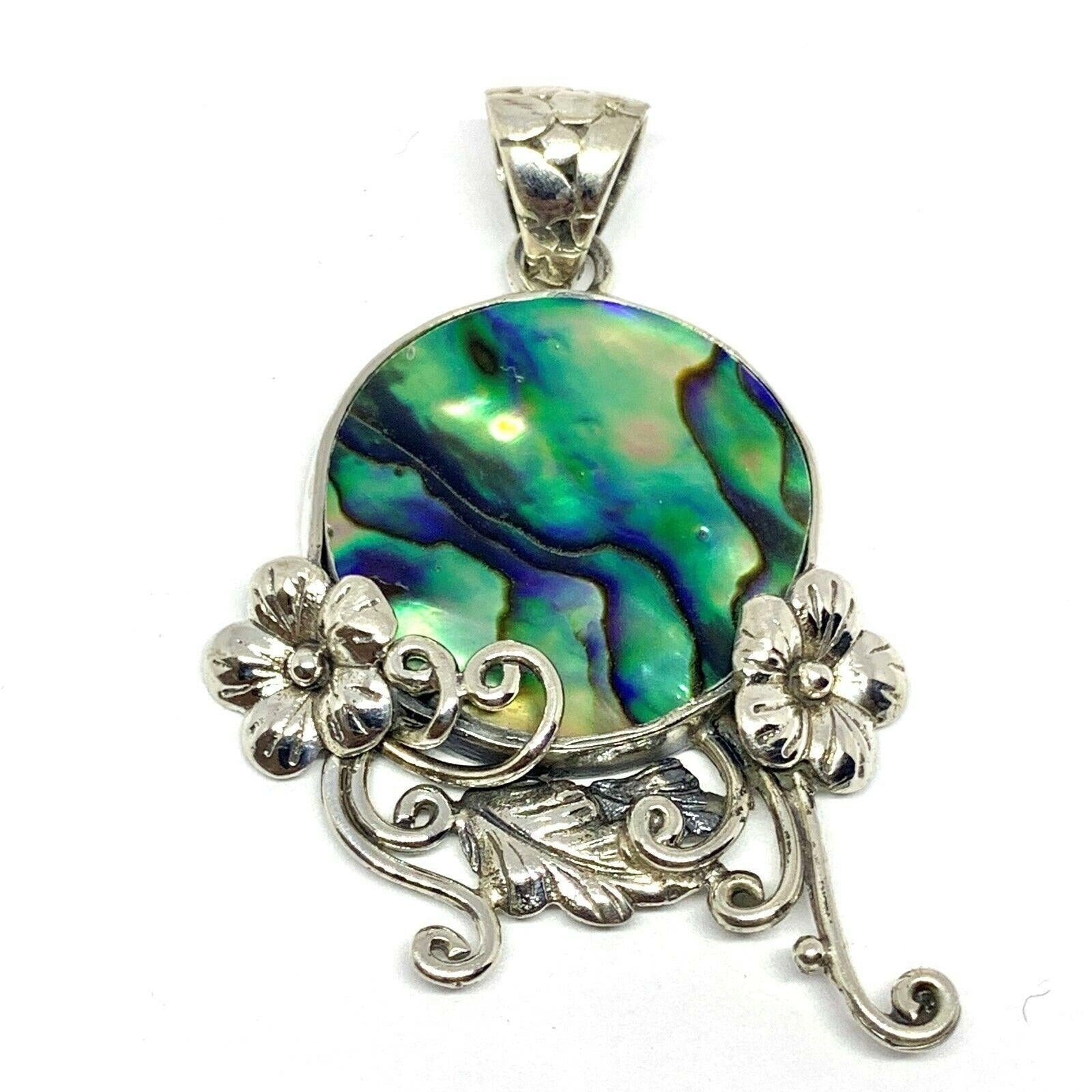 Handmade Bali Style FLORAL Abalone Shell Pendant in 925 Sterling Silver - 4.2 cm # P69 - Inspiring Jewellery