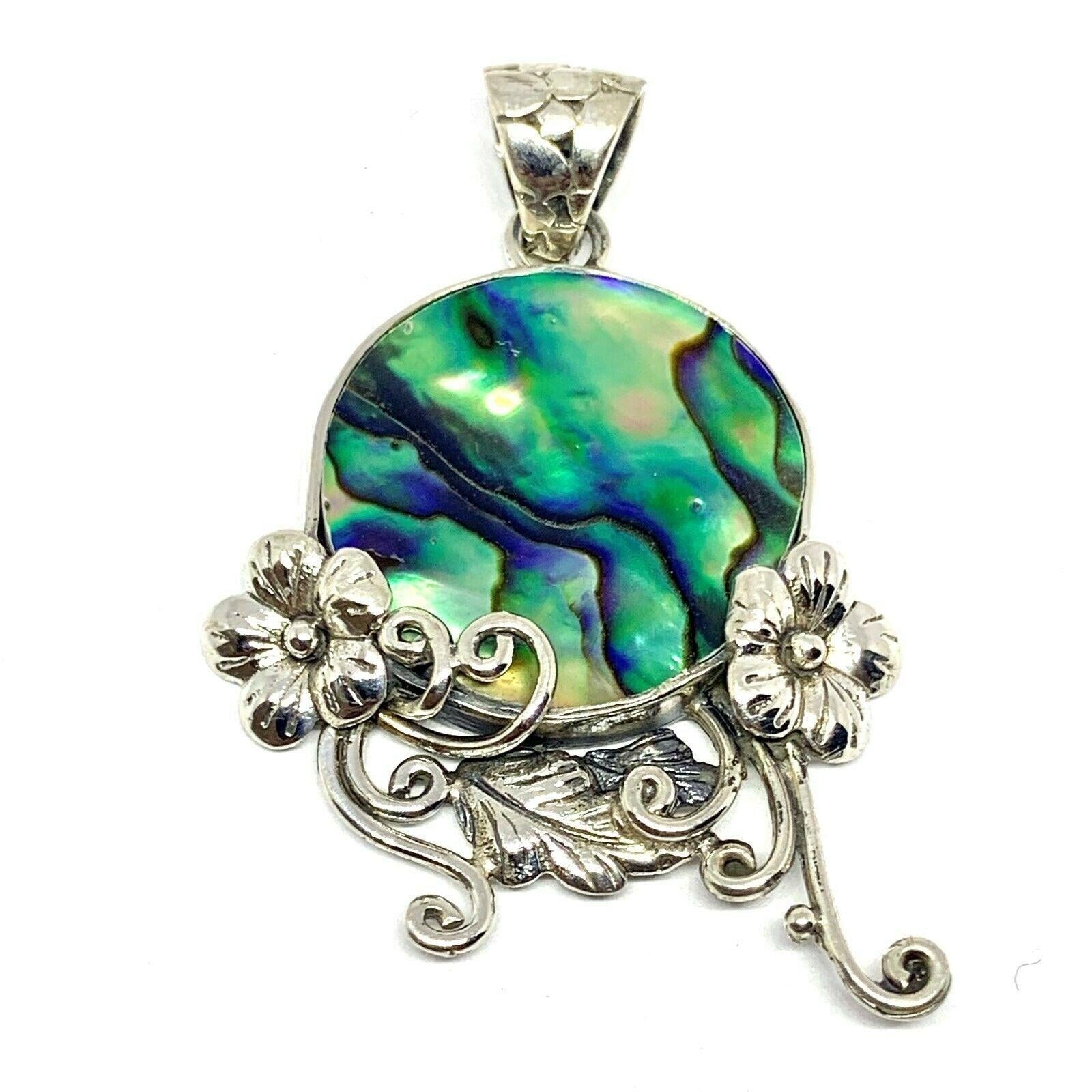 Handmade Bali Style FLORAL Abalone Shell Pendant in 925 Sterling Silver - 4.2 cm # P69 - Inspiring Jewellery