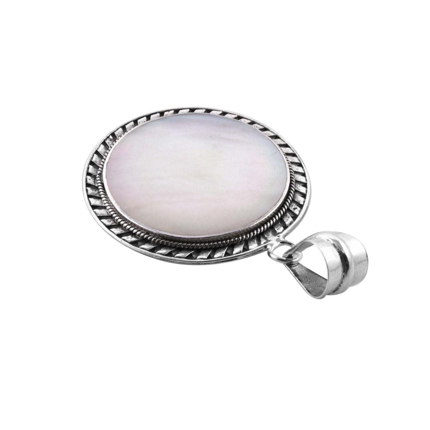 Classic Mother Of Pearl Round Pendant in Sterling Silver 925 Round - 4.2 CM - Inspiring Jewellery