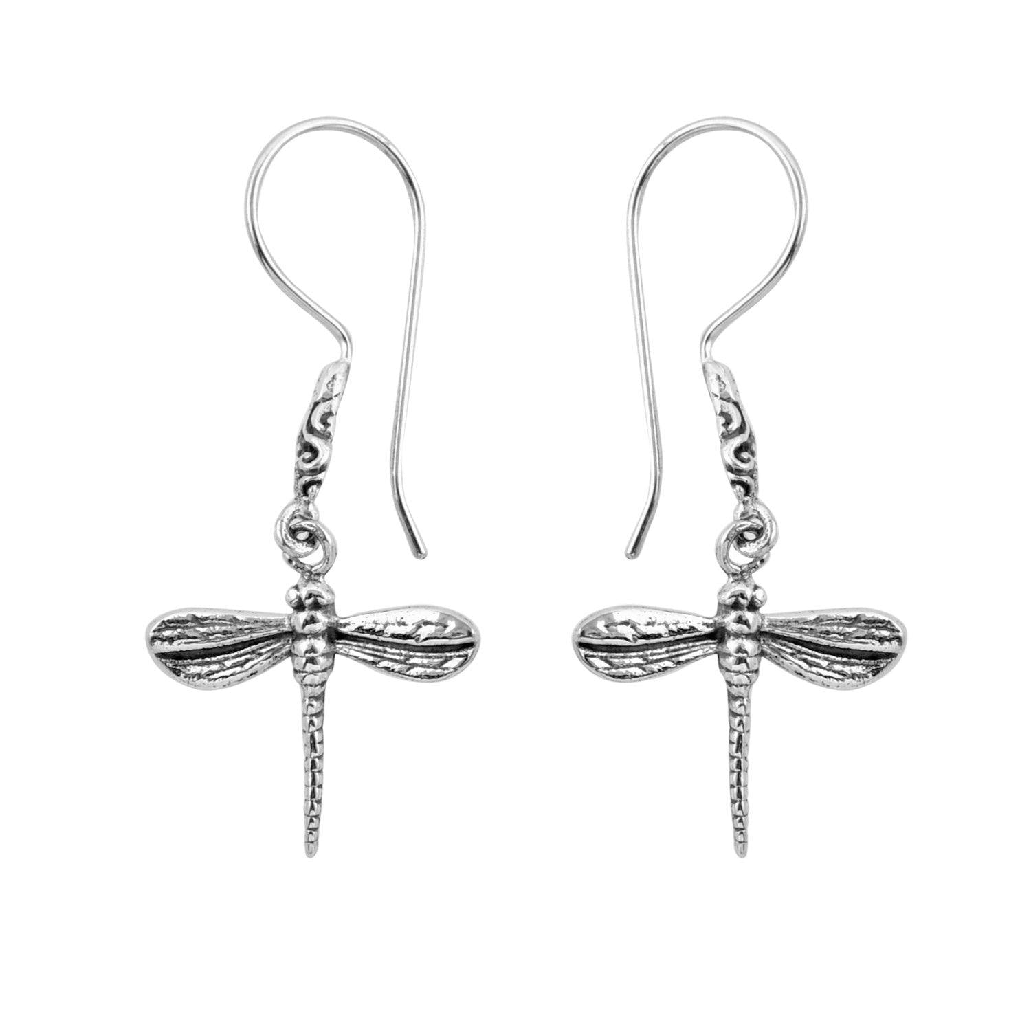 Cute Bali DRAGONFLY DANGLE Earrings in SOLID 925 Sterling Silver - Inspiring Jewellery