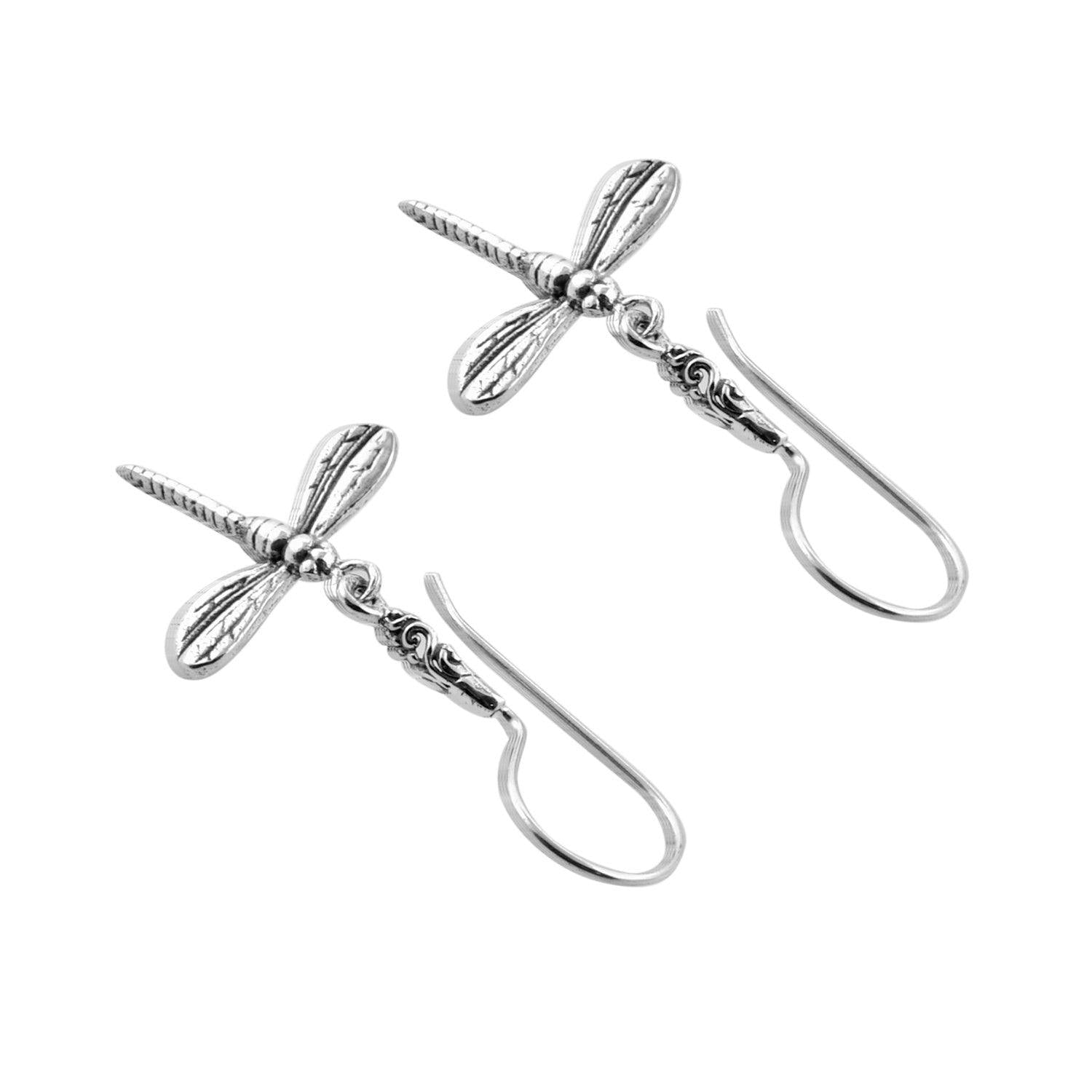 Cute Bali DRAGONFLY DANGLE Earrings in SOLID 925 Sterling Silver - Inspiring Jewellery
