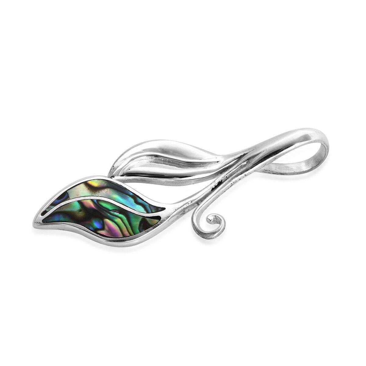 Designer ABALONE SHELL Inlay LEAF Pendant in Sterling Silver 925 - 4.2 Cm - Inspiring Jewellery