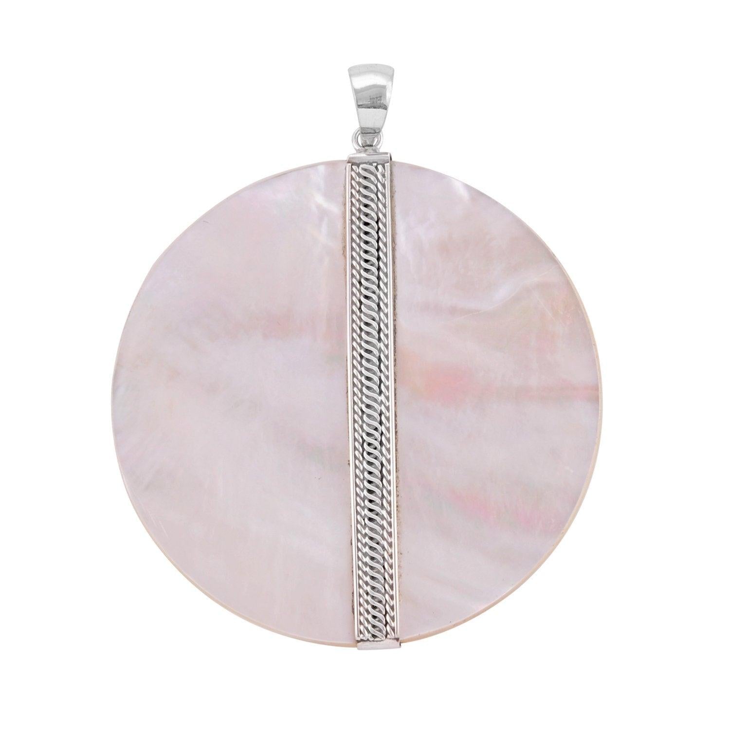 Handmade Bali Design Mother Of Pearl Pendant in Sterling Silver 925 - 6 CM - Inspiring Jewellery