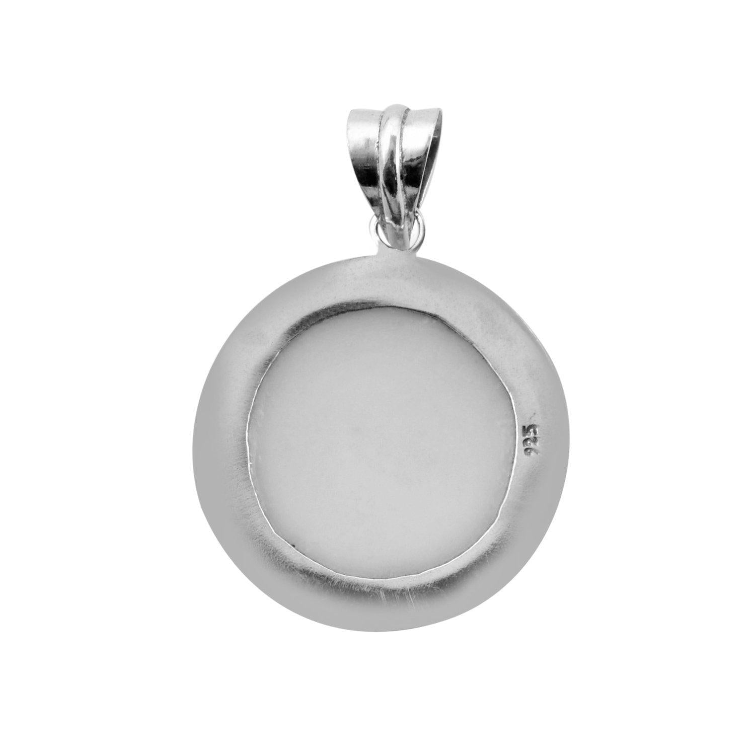 Classic Mother Of Pearl Round Pendant in Sterling Silver 925 Round - 4.2 CM - Inspiring Jewellery