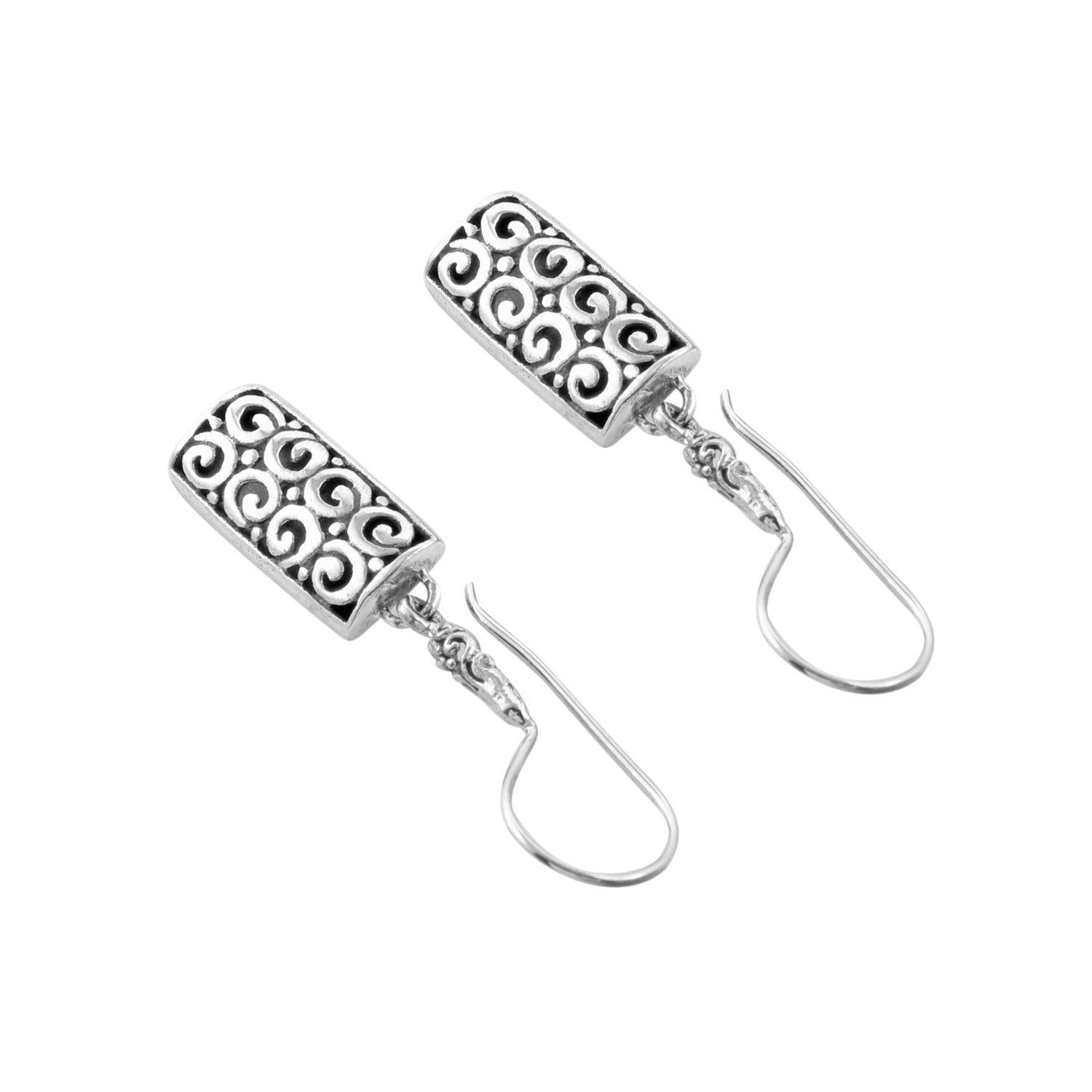 Bali Design Rectangular DANGLE Earrings in SOLID 925 Sterling Silver - Inspiring Jewellery