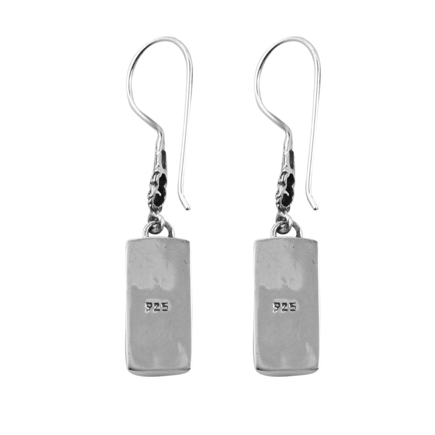 Bali Design Rectangular DANGLE Earrings in SOLID 925 Sterling Silver - Inspiring Jewellery