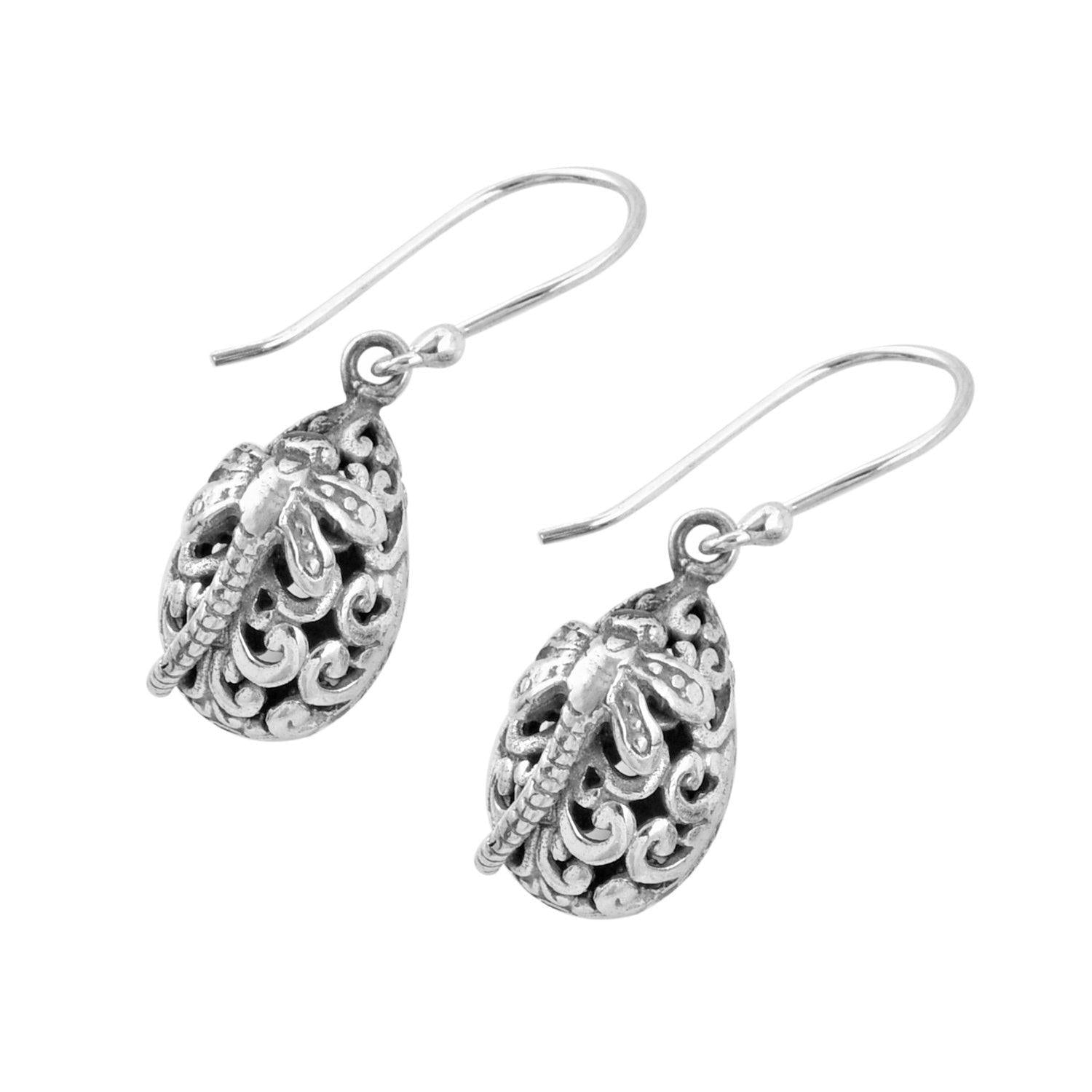 Bali DRAGONFLY DROP Earrings in SOLID 925 Sterling Silver - Inspiring Jewellery