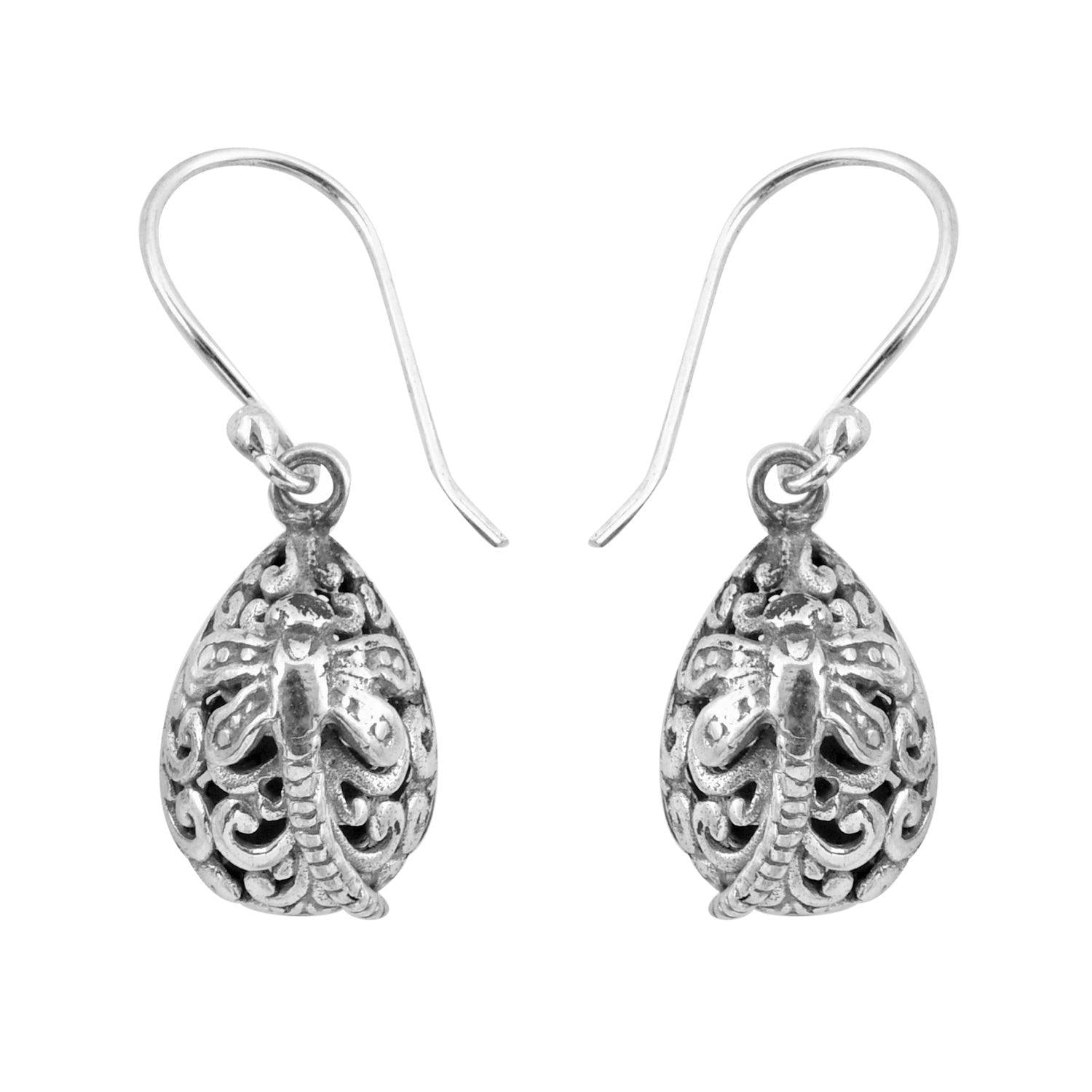 Bali DRAGONFLY DROP Earrings in SOLID 925 Sterling Silver - Inspiring Jewellery