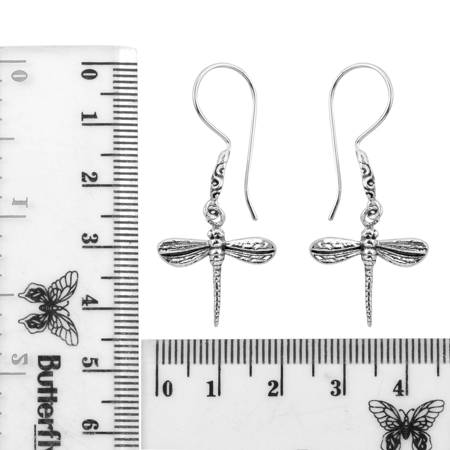 Cute Bali DRAGONFLY DANGLE Earrings in SOLID 925 Sterling Silver - Inspiring Jewellery