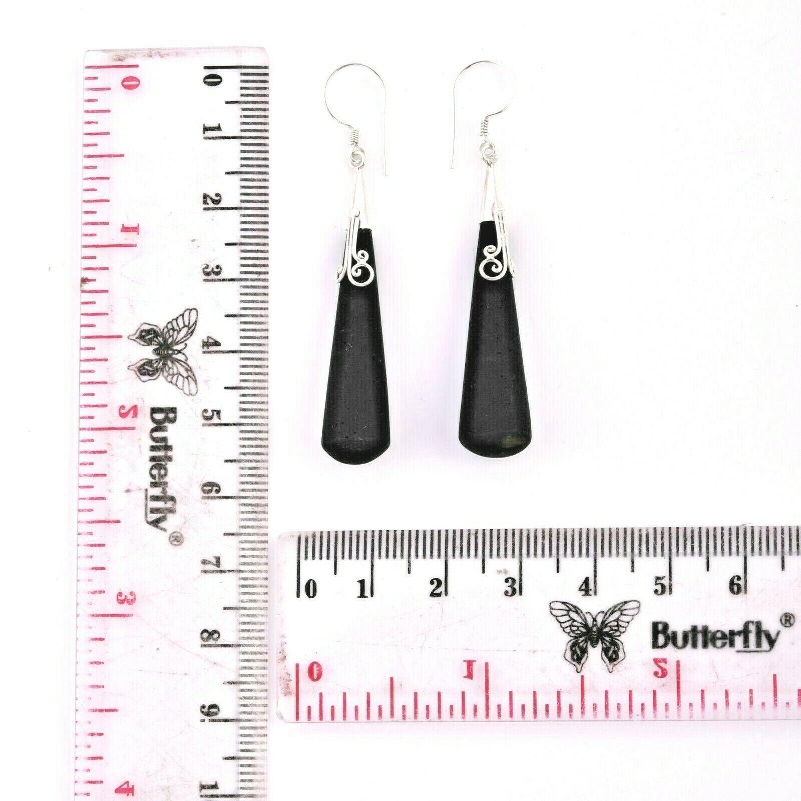 Hamdmade LONG DROP BLACK resin Earrings in 925 Sterling Silver - 5 cm - Inspiring Jewellery