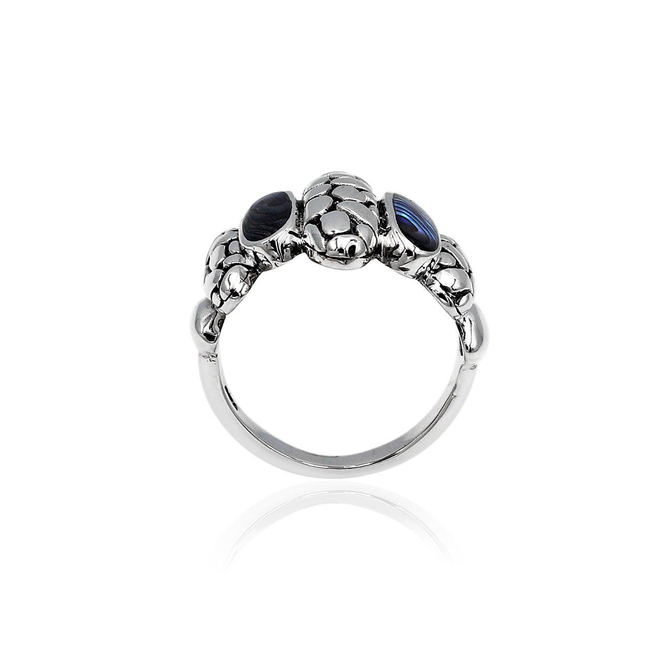 Bali Abalone Shell Inlay Cobblestone Cocktail Ring in 925 Sterling Silver - Size L , M , N , O , P , Q - Inspiring Jewellery
