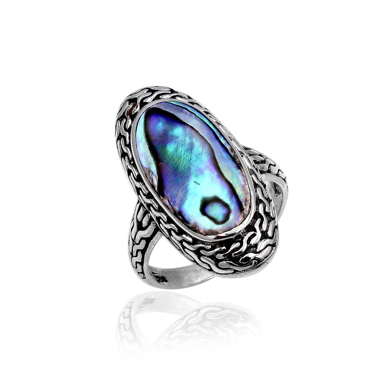 Handmade Abalone Shell Inlay Cocktail Ring in 925 Sterling Silver - Size L , M , N , O , P , Q - Inspiring Jewellery