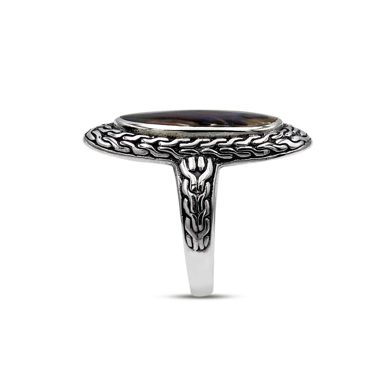 Handmade Abalone Shell Inlay Cocktail Ring in 925 Sterling Silver - Size L , M , N , O , P , Q - Inspiring Jewellery