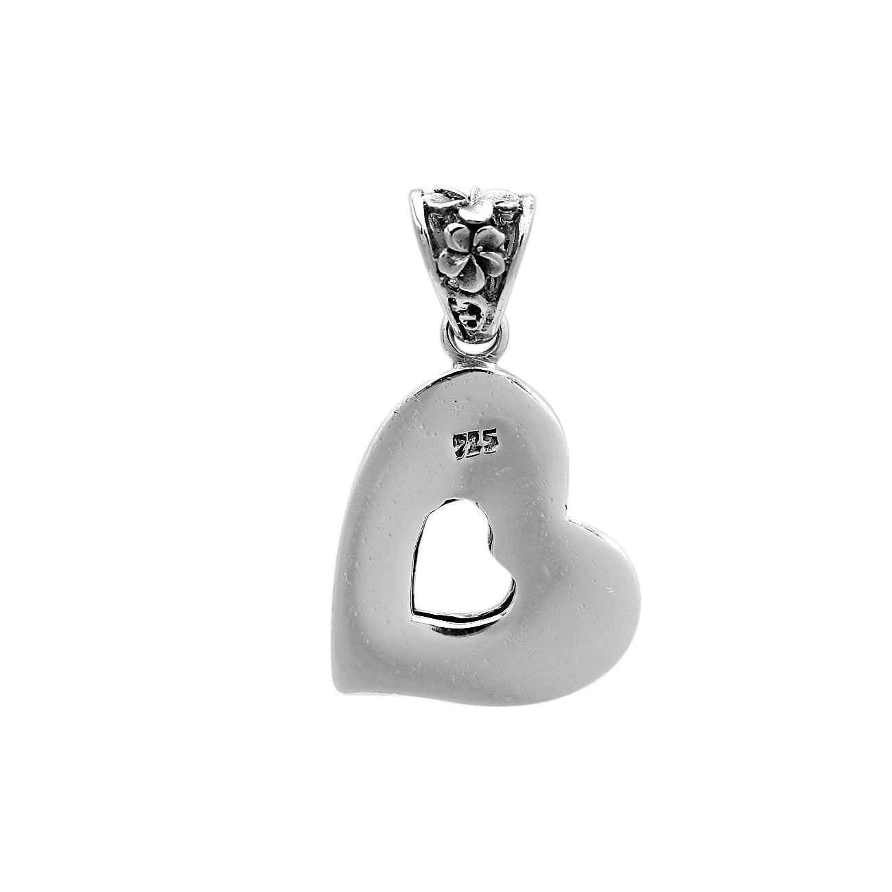 Handmade Frangipani Floral HEART Charm Pendant Necklace in 925 Sterling Silver With Chain - Inspiring Jewellery