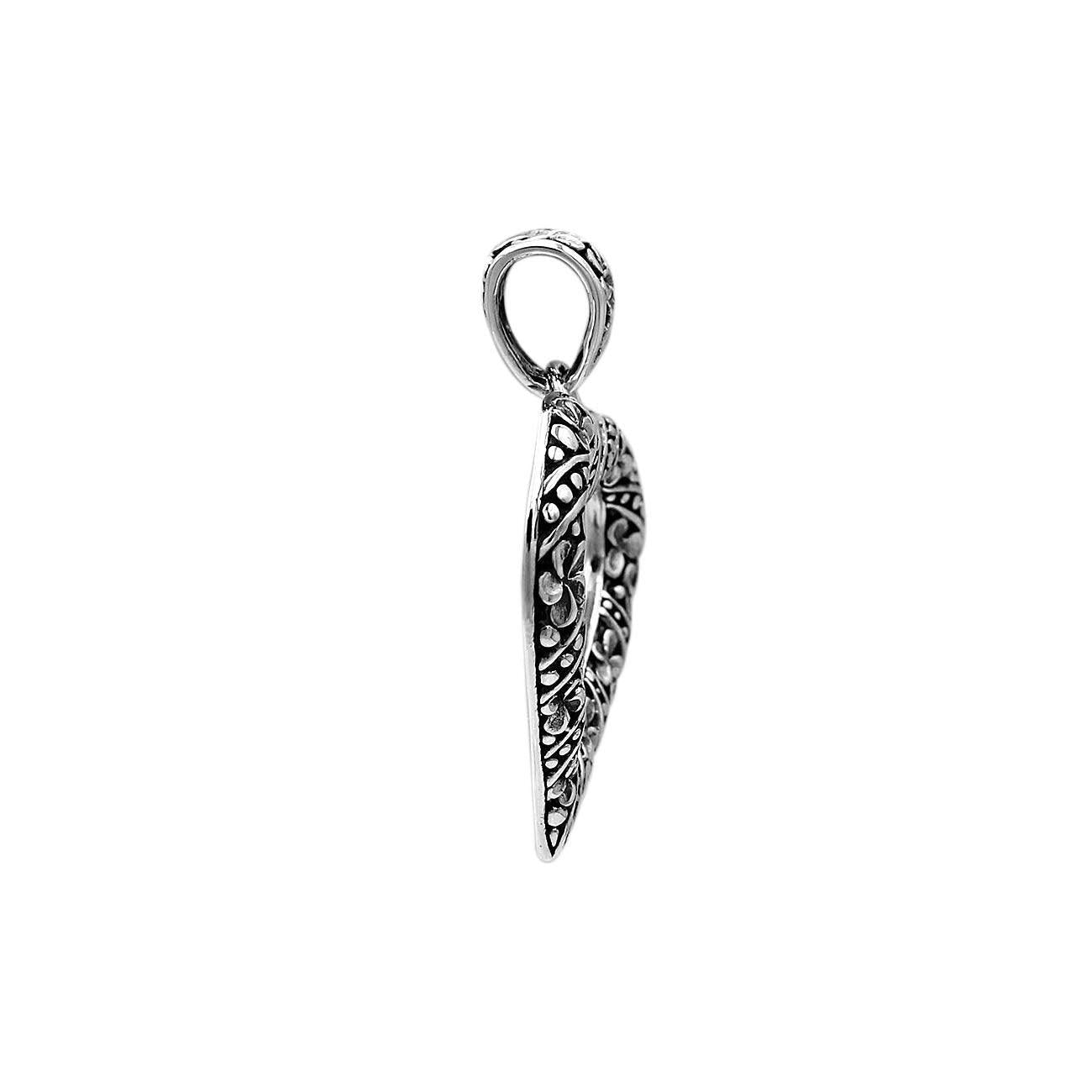 Handmade Frangipani Floral HEART Charm Pendant Necklace in 925 Sterling Silver With Chain - 3.8 Cm - Inspiring Jewellery