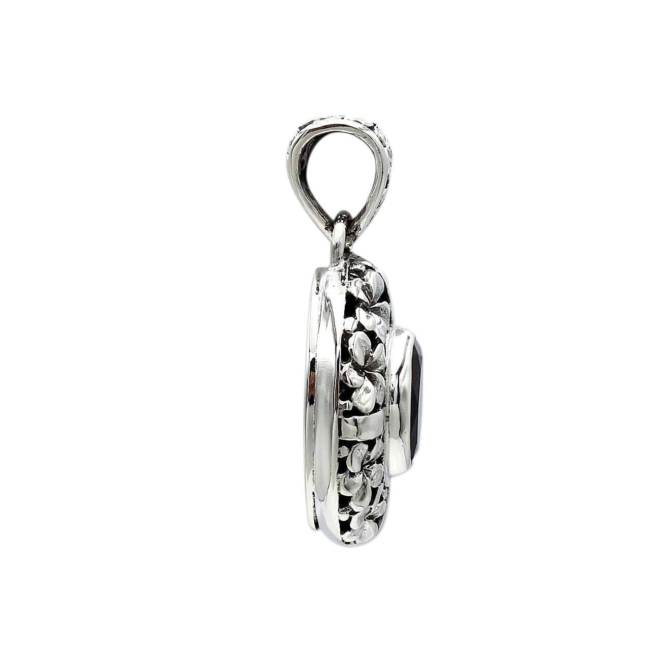 Floral RED GARNET Gemstone Charm Pendant Necklace in 925 Sterling Silver with Chain - 2.8 Cm - Inspiring Jewellery
