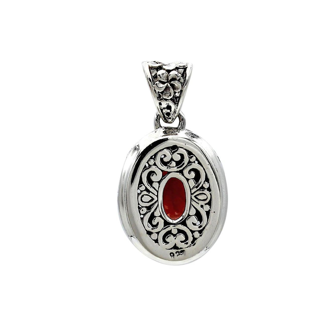 Floral RED GARNET Gemstone Charm Pendant Necklace in 925 Sterling Silver with Chain - 2.8 Cm - Inspiring Jewellery