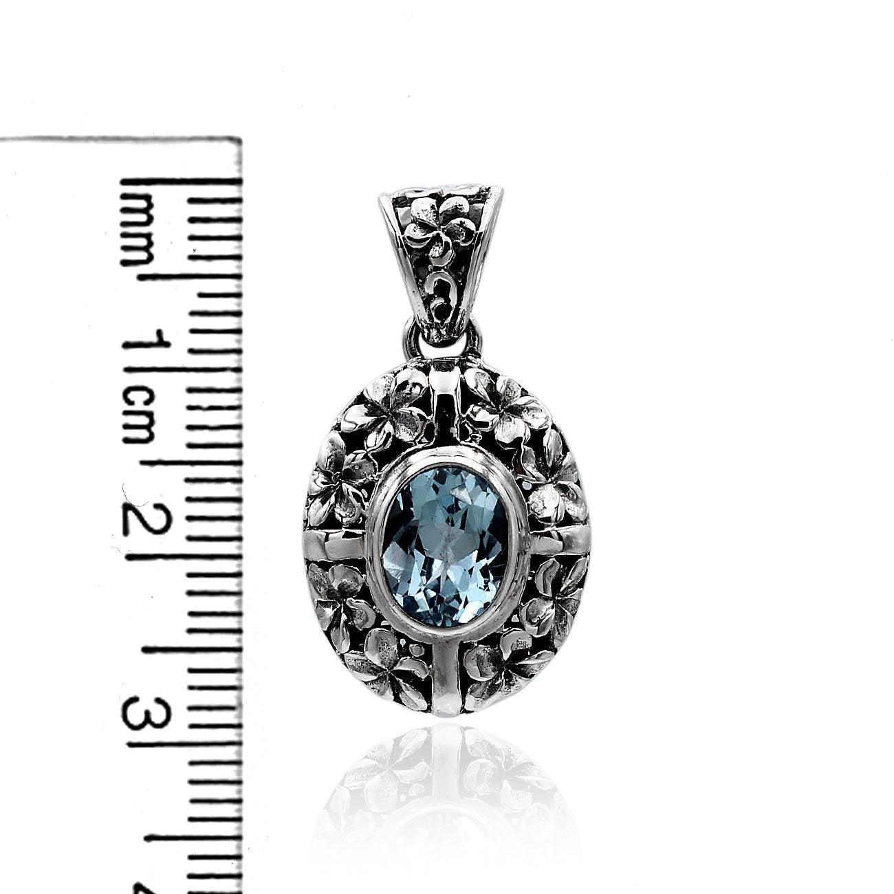 Floral BLUE TOPAZ Gemstone Charm Pendant Necklace in 925 Sterling Silver with Chain - 2.8 Cm - Inspiring Jewellery