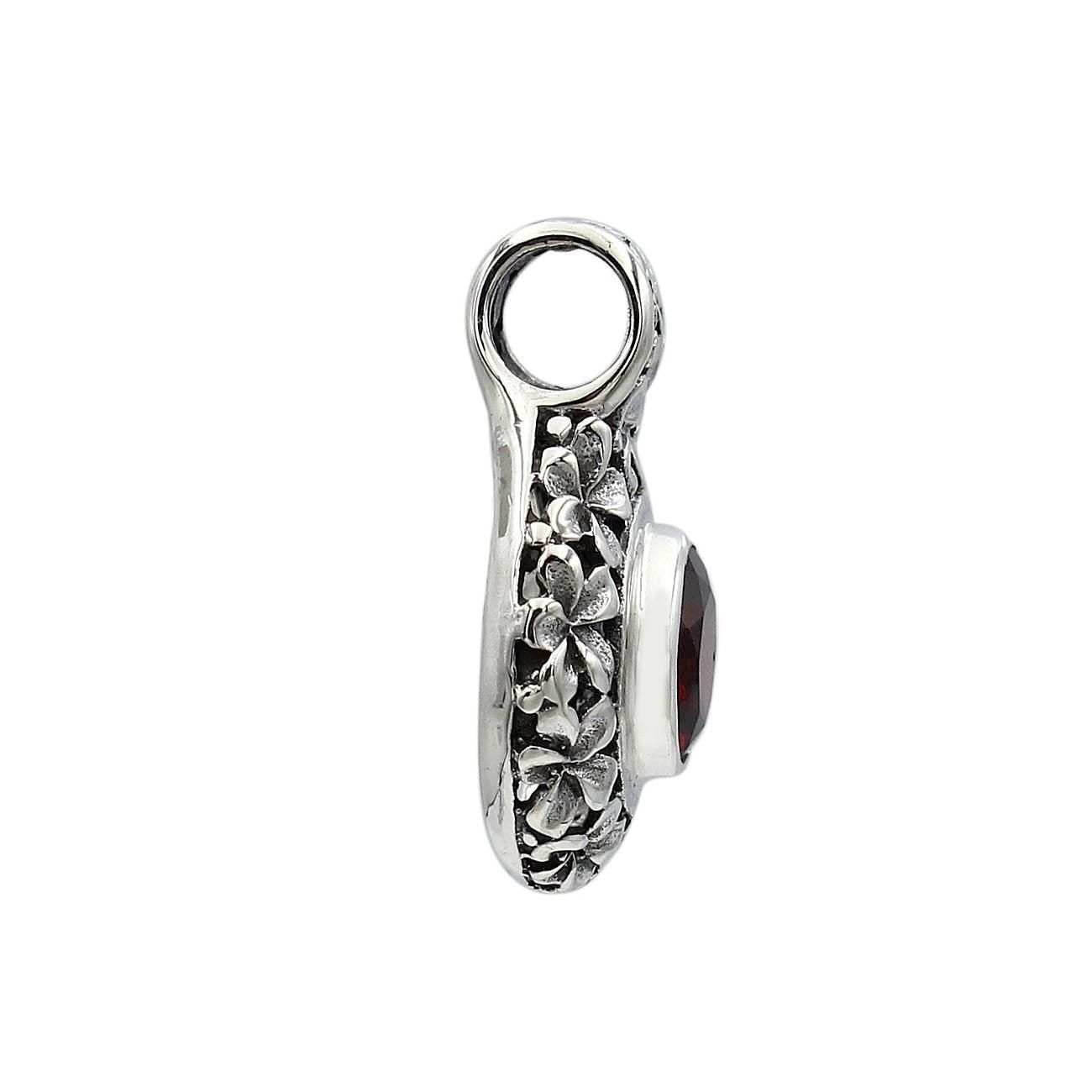 Floral RED GARNET Gemstone Slider Pendant Necklace in 925 Sterling Silver with Chain - 2.5 Cm - Inspiring Jewellery