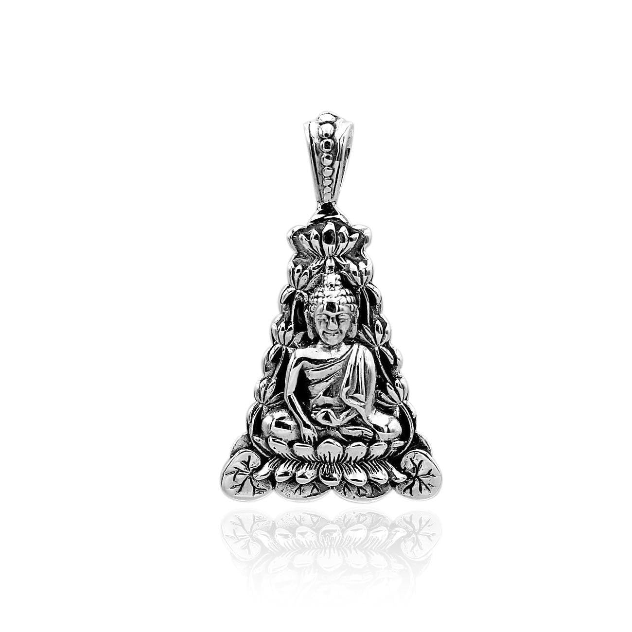 Buddha Meditation Healing Pendant Necklace 925 Sterling Silver with Chain - 3.0 Cm - Inspiring Jewellery