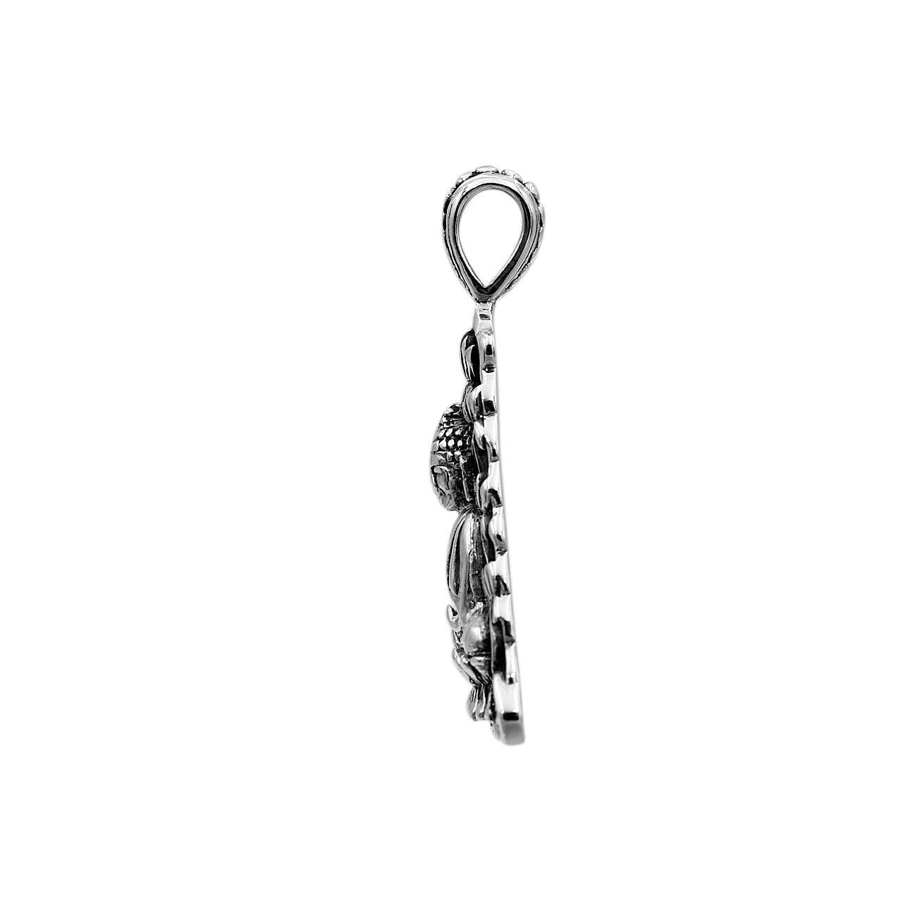 Buddha Meditation Healing Pendant Necklace 925 Sterling Silver with Chain - 3.0 Cm - Inspiring Jewellery