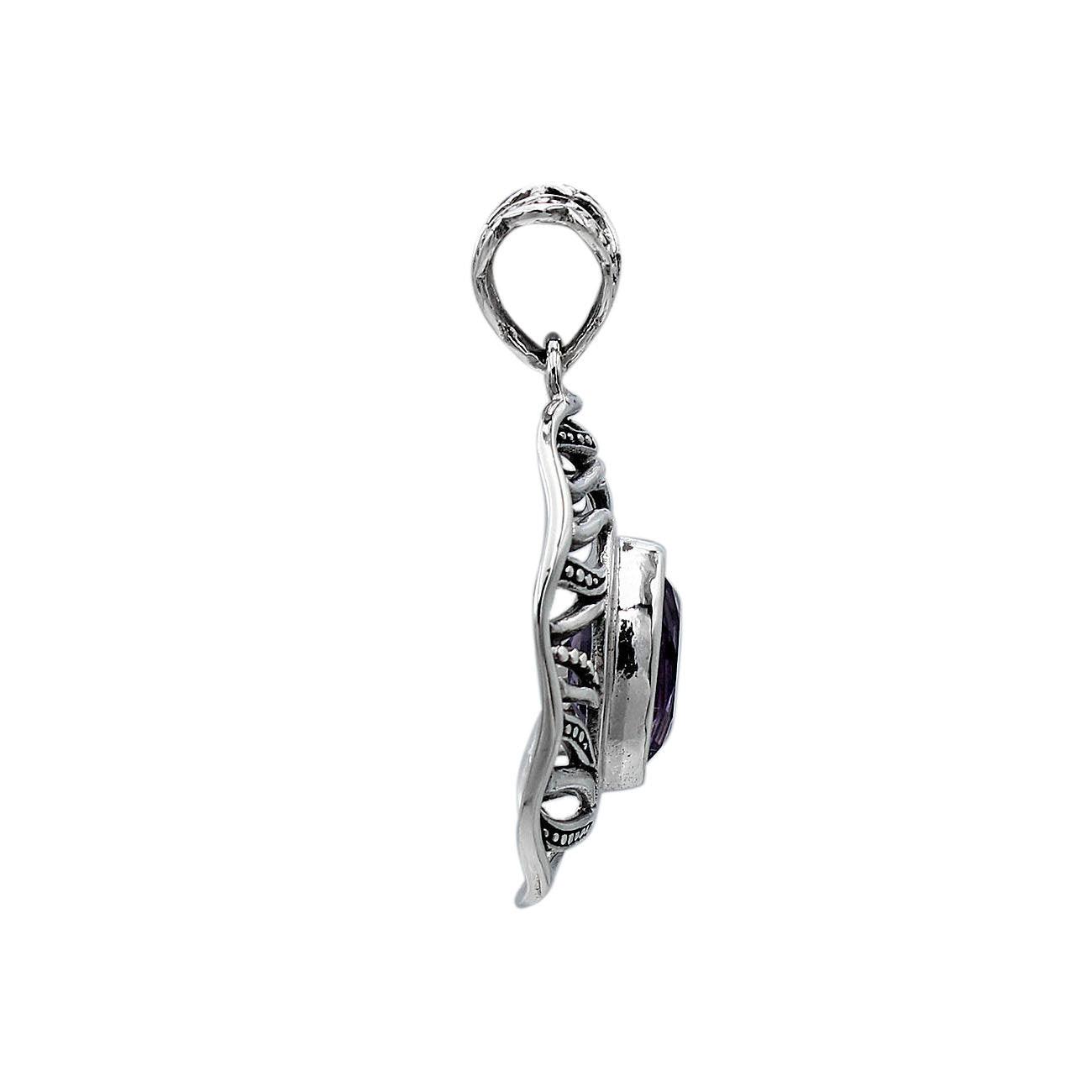 Designer AMETHYST Gemstone Pendant Necklace in 925 Sterling Silver with Chain - 2.8Cm - Inspiring Jewellery