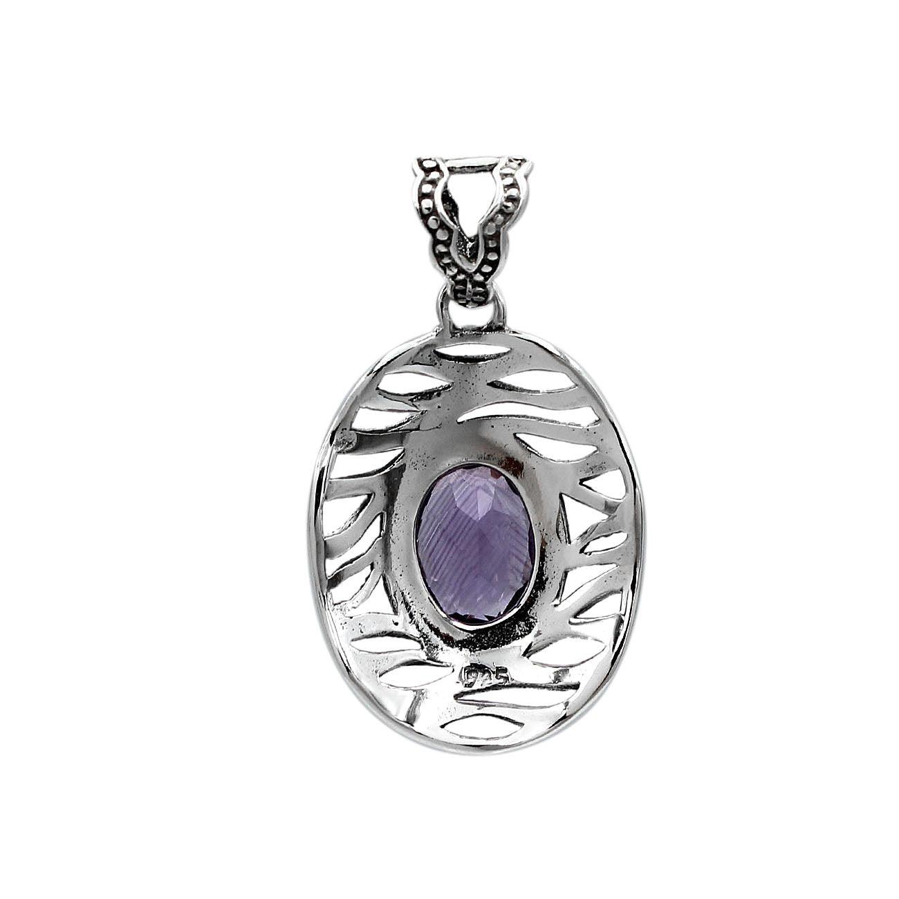 Designer AMETHYST Gemstone Pendant Necklace in 925 Sterling Silver with Chain - 2.8Cm - Inspiring Jewellery