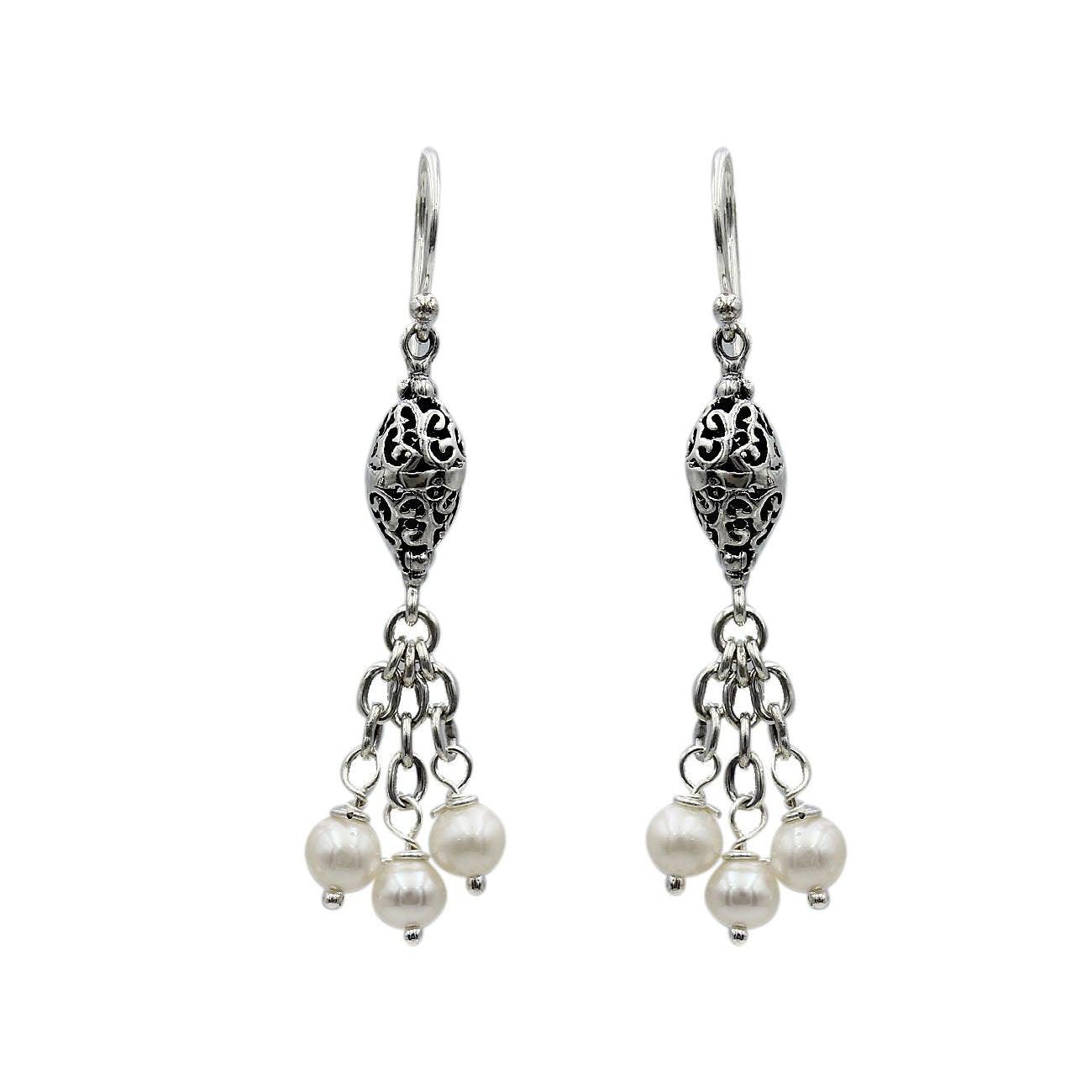 Handmade Fresh Water Pearl Large Dangle Drop Earrings in 925 Sterling Silver - 5 cm - Inspiring Jewellery