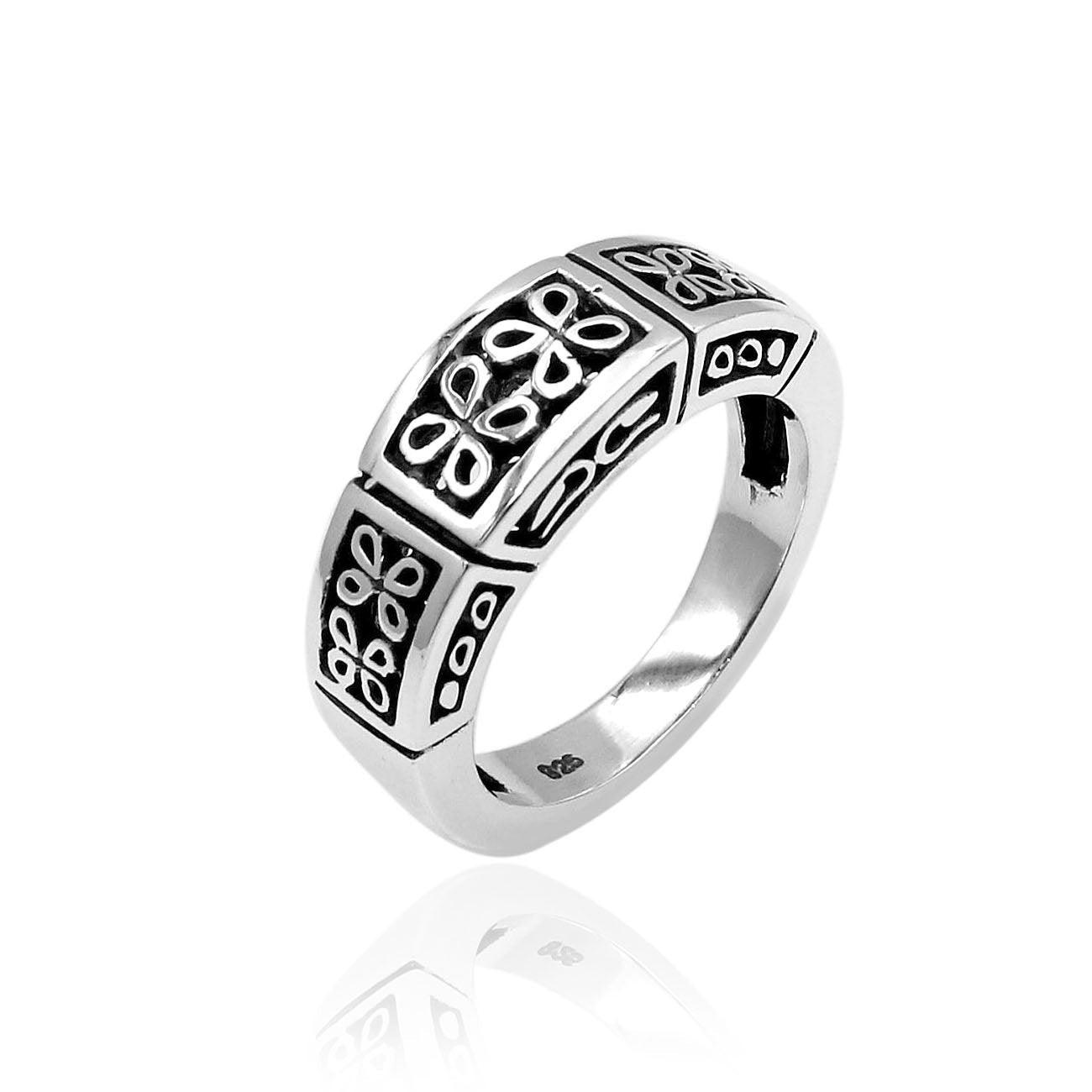 Handmade BALI Floral Stackable BAND Ring in 925 Sterling Silver - Size L , M , N , O , P , Q - Inspiring Jewellery