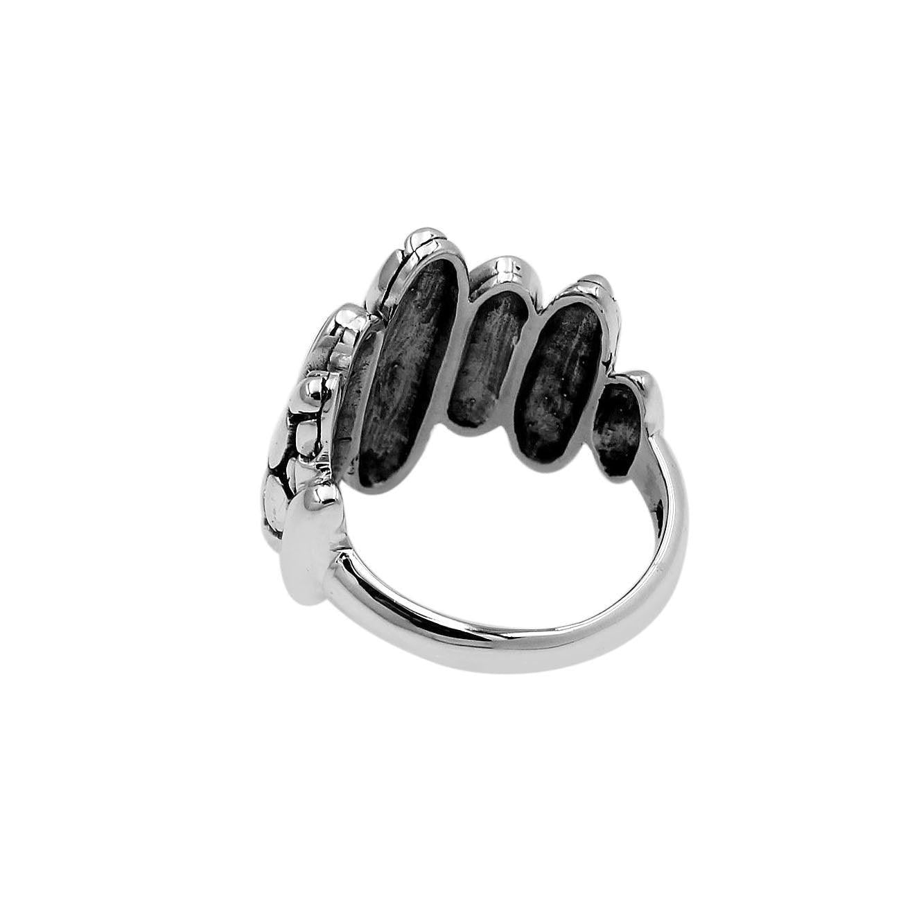 Bali Abalone Shell Inlay Cobblestone Cocktail Ring in 925 Sterling Silver - Size L , M , N , O , P , Q - Inspiring Jewellery
