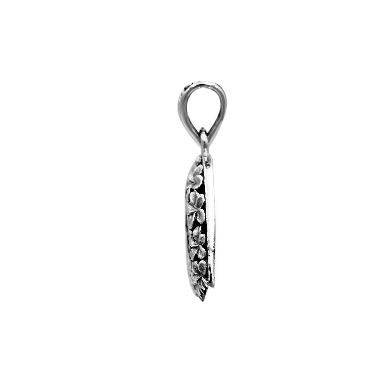Handmade Frangipani Floral HEART Charm Pendant Necklace in 925 Sterling Silver With Chain - Inspiring Jewellery