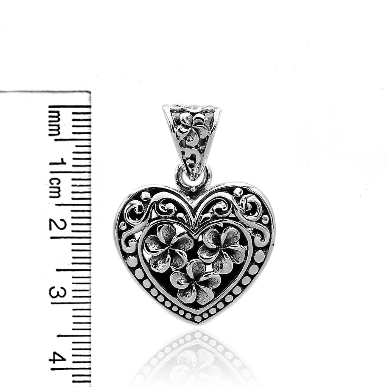 Handmade Floral HEART Charm Pendant Necklace in 925 Sterling Silver With Chain - 3.3 Cm - Inspiring Jewellery