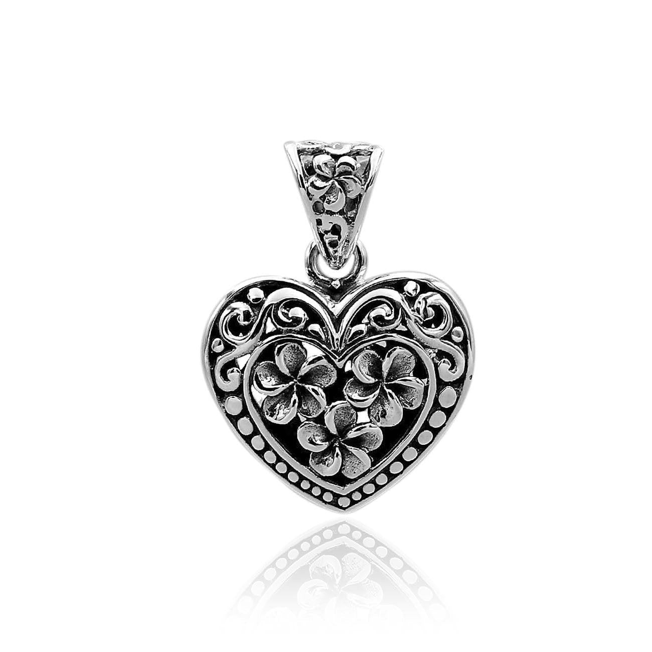 Handmade Floral HEART Charm Pendant Necklace in 925 Sterling Silver With Chain - 3.3 Cm - Inspiring Jewellery