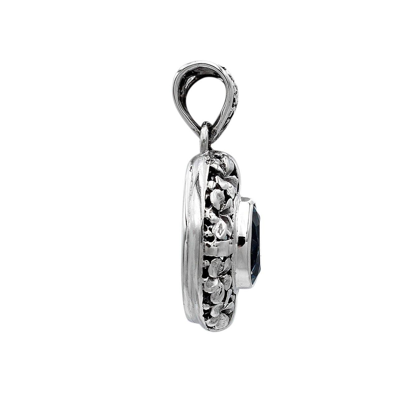 Floral BLUE TOPAZ Gemstone Charm Pendant Necklace in 925 Sterling Silver with Chain - 2.8 Cm - Inspiring Jewellery
