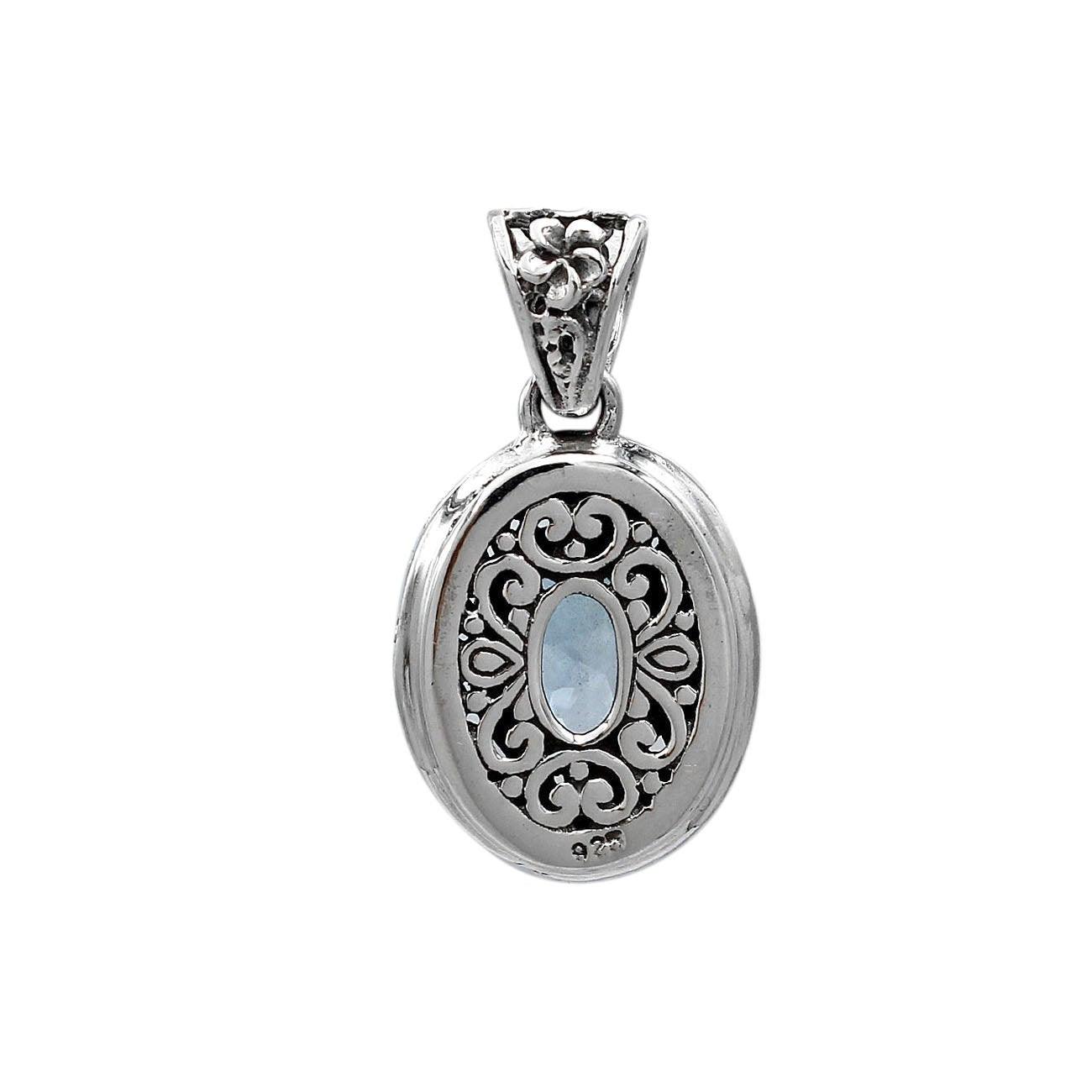 Floral BLUE TOPAZ Gemstone Charm Pendant Necklace in 925 Sterling Silver with Chain - 2.8 Cm - Inspiring Jewellery