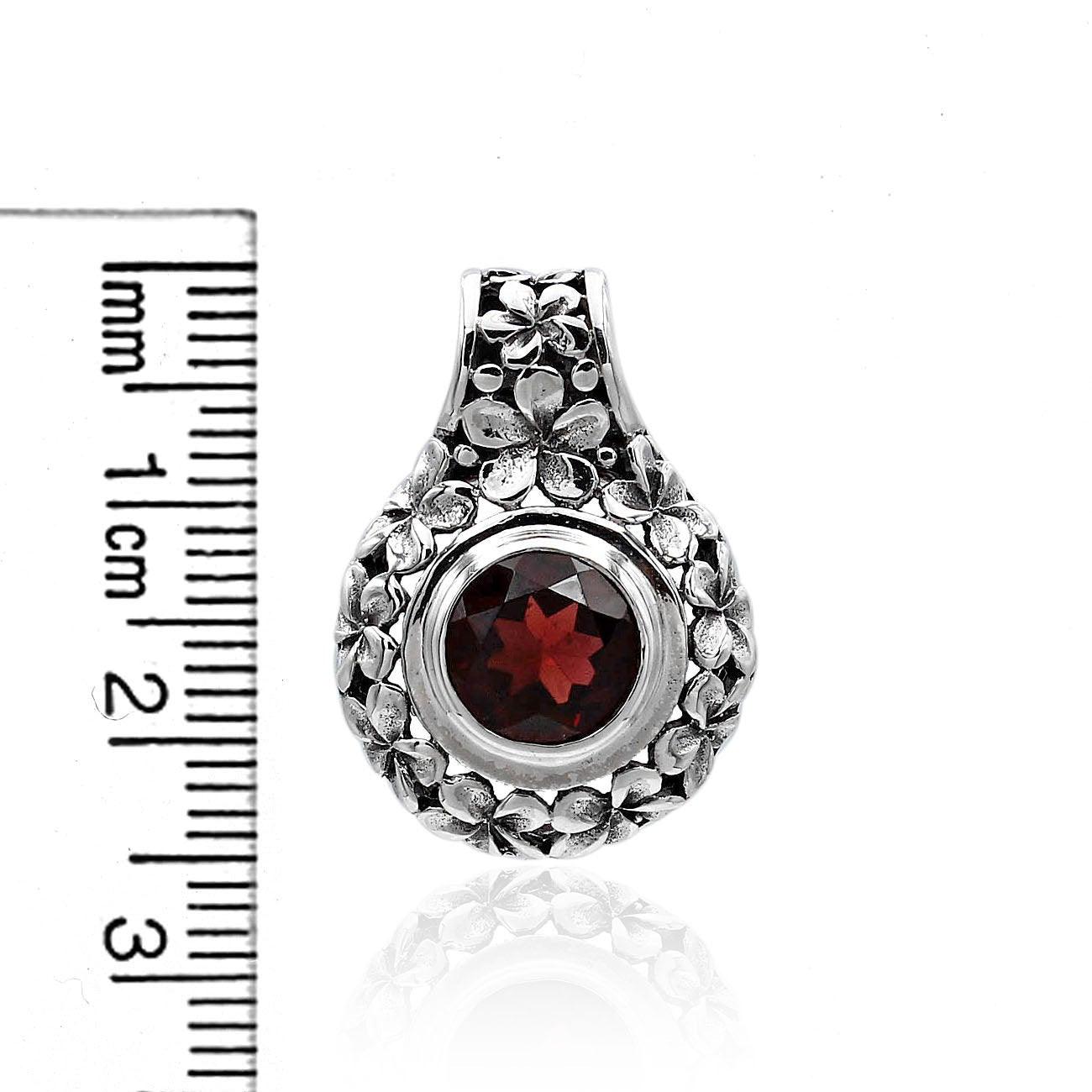 Floral RED GARNET Gemstone Slider Pendant Necklace in 925 Sterling Silver with Chain - 2.5 Cm - Inspiring Jewellery