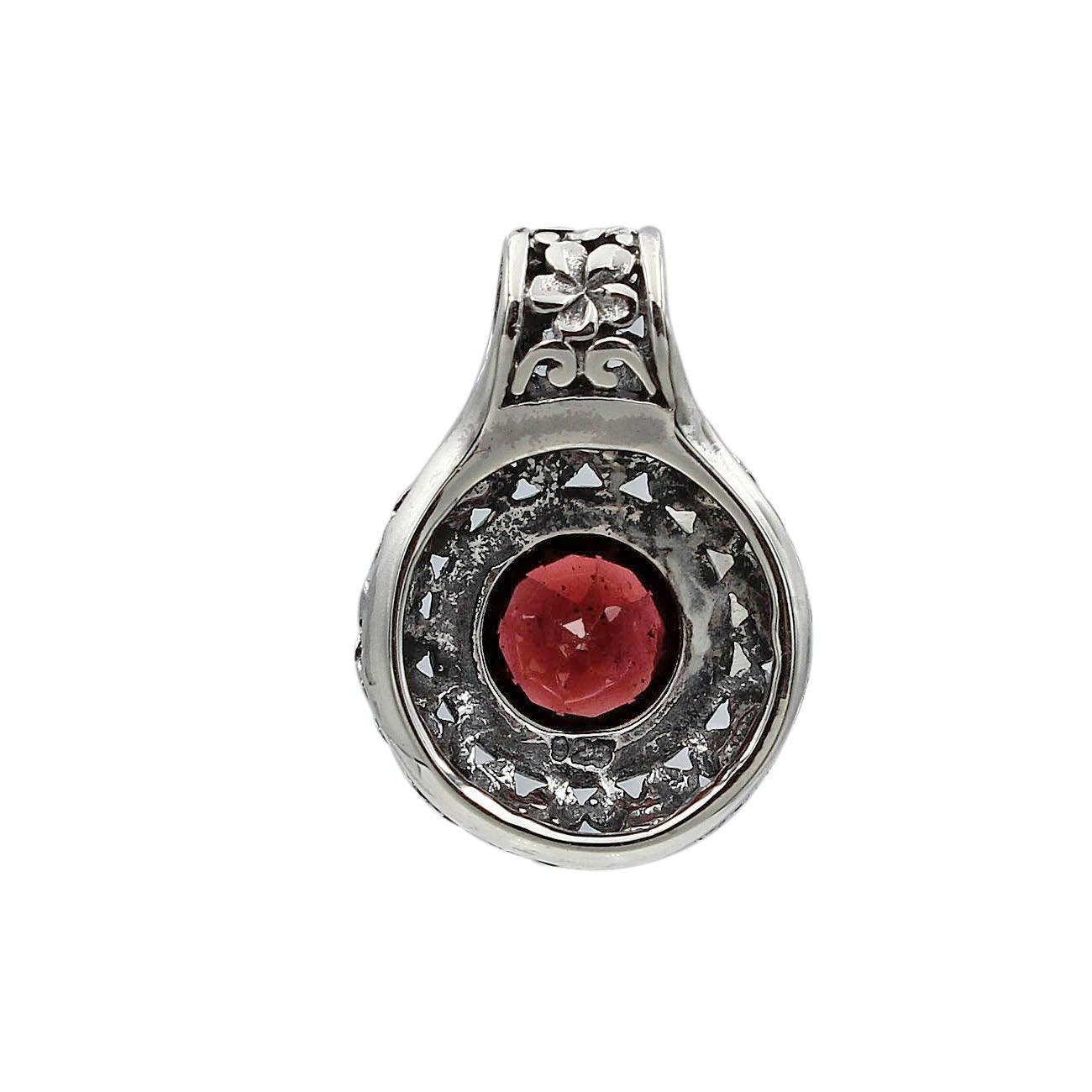 Floral RED GARNET Gemstone Slider Pendant Necklace in 925 Sterling Silver with Chain - 2.5 Cm - Inspiring Jewellery