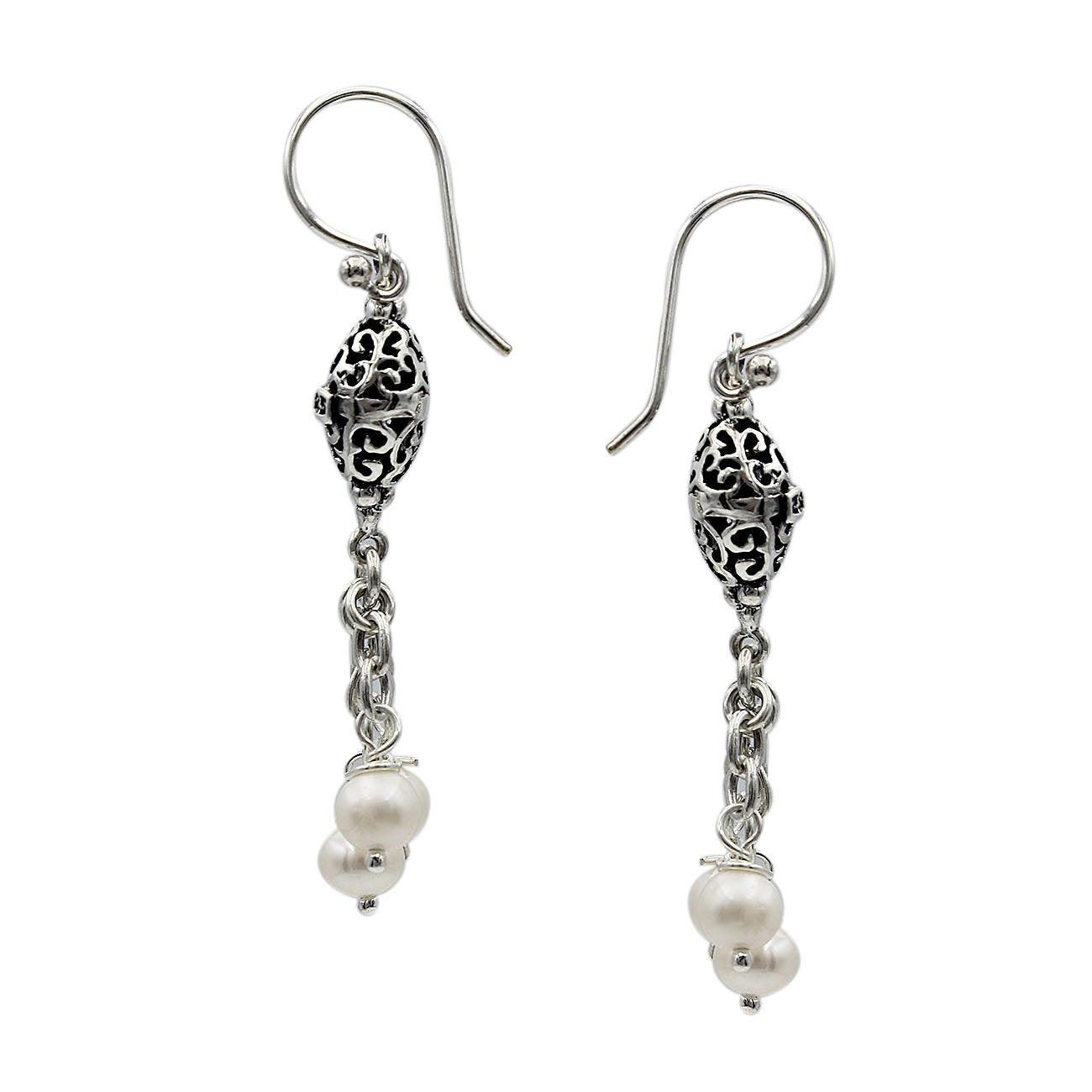 Handmade Fresh Water Pearl Large Dangle Drop Earrings in 925 Sterling Silver - 5 cm - Inspiring Jewellery