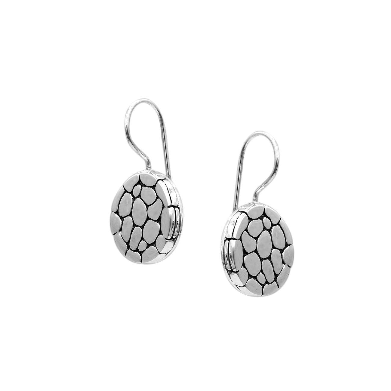 Handmade Cobblestone Circle hook Earrings in SOLID 925 Sterling Silver - 3 Cm - Inspiring Jewellery