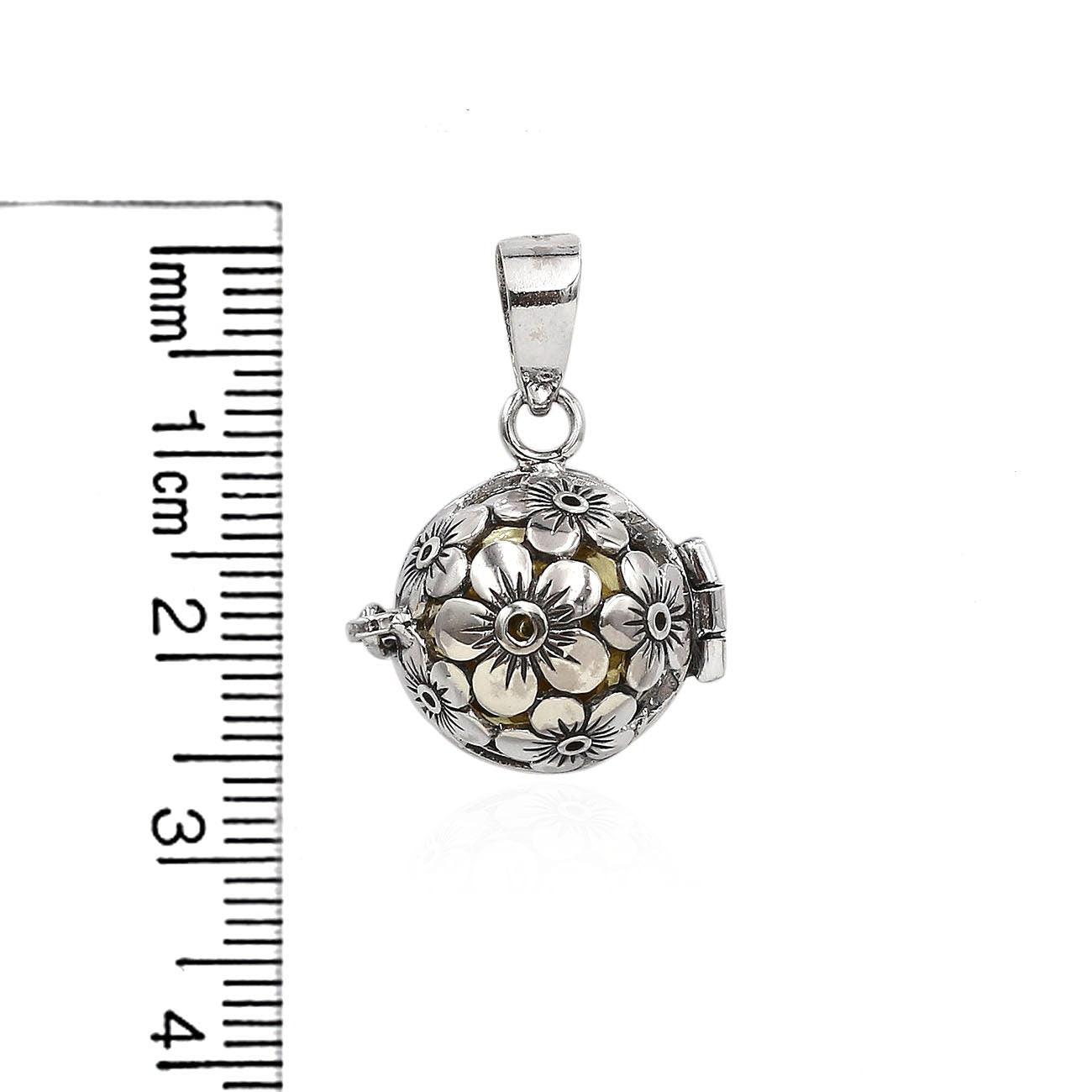 Floral Design Harmony Ball Pendant, Chime Ball, Angel Caller, Bola Necklace Pendant in 925 Sterling Silver with Chain - 2.5 Cm - Inspiring Jewellery